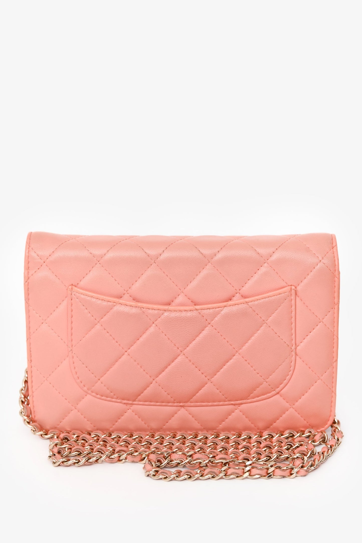 Chanel™ 2012 Peach Orange Leather Quilted 'Classic' Wallet On Chain