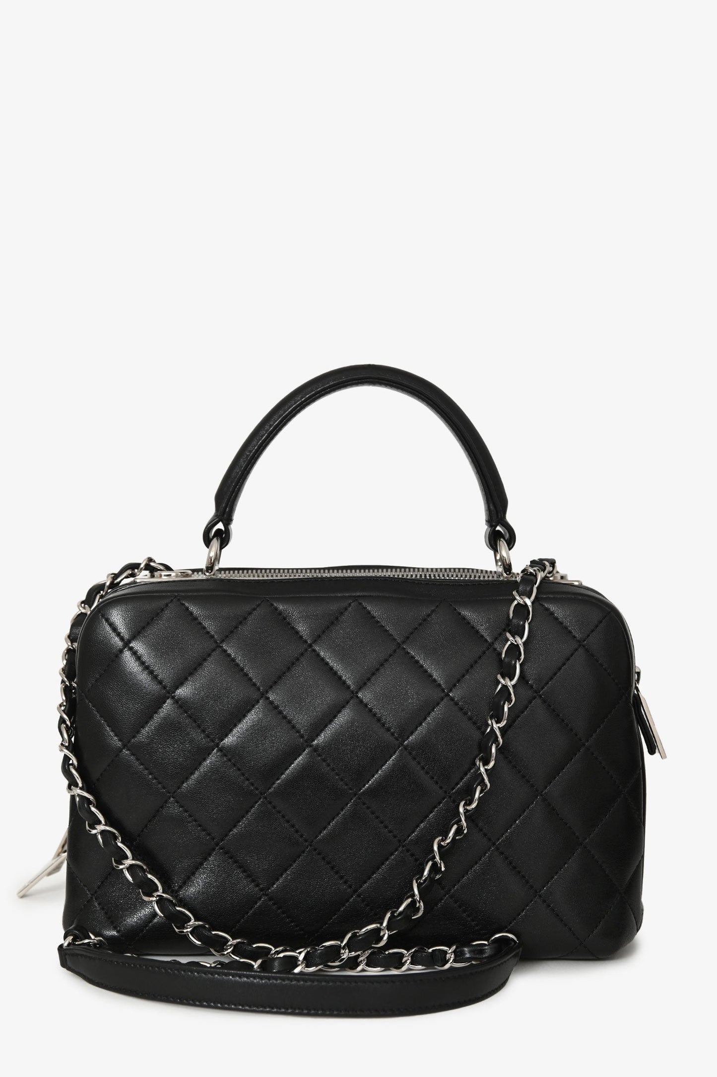 Chanel™ Black Quilted Lambskin Trendy CC Medium Bowling Bag Silver Hardware