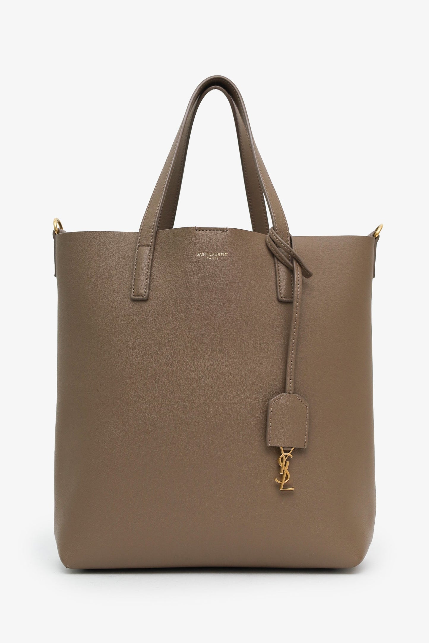 Saint Laurent Taupe Leather Shopping Toy Tote With Strap