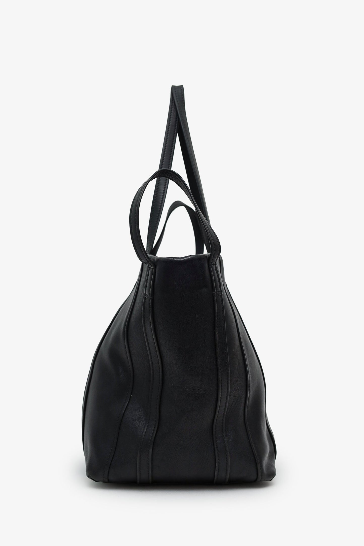 Balenciaga Black Leather Laundry Cabas Tote