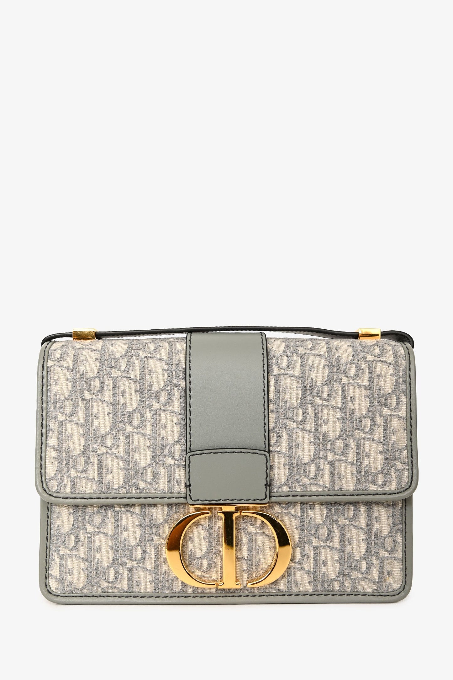 Christian Dior 2022 Grey Leather Oblique '30 Montaigne' Shoulder Bag