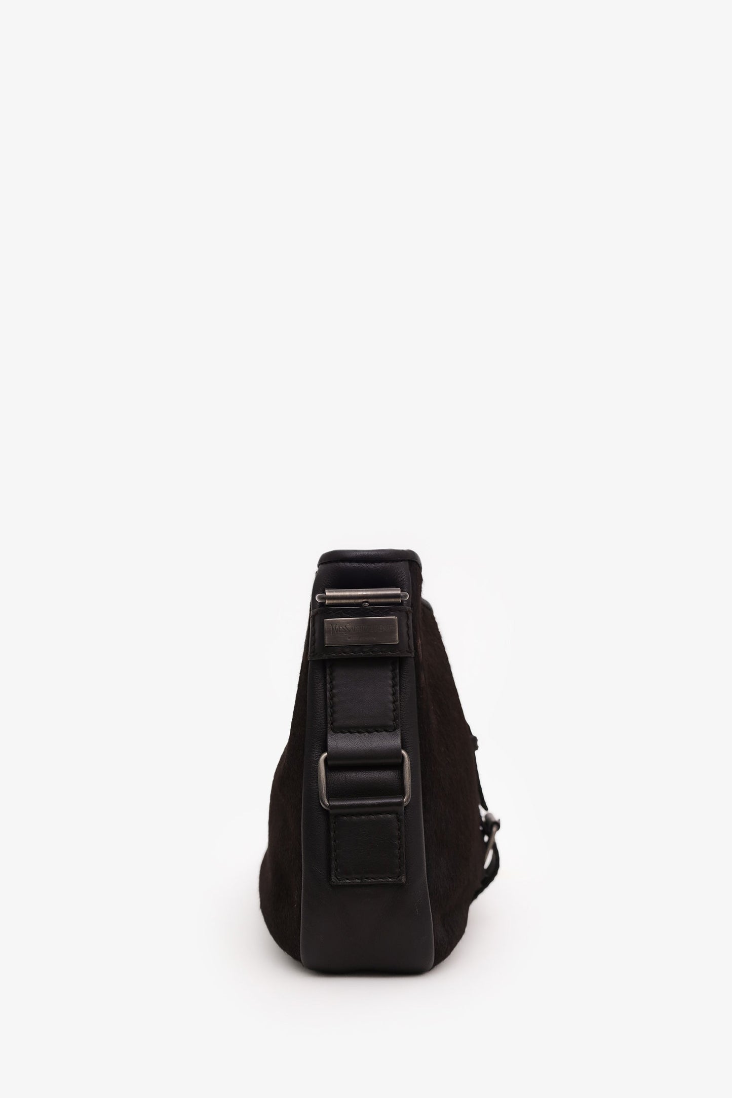 Saint Laurent Black Pony Hair Leather Buckle Shoulder Bag