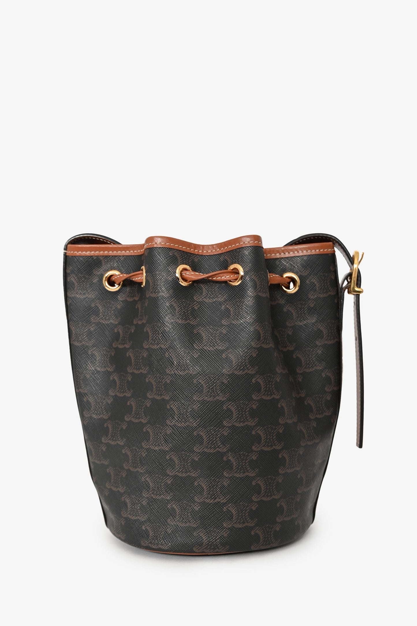 Celine Brown Triomphe Monogram Canvas Small Drawstring Bucket Bag