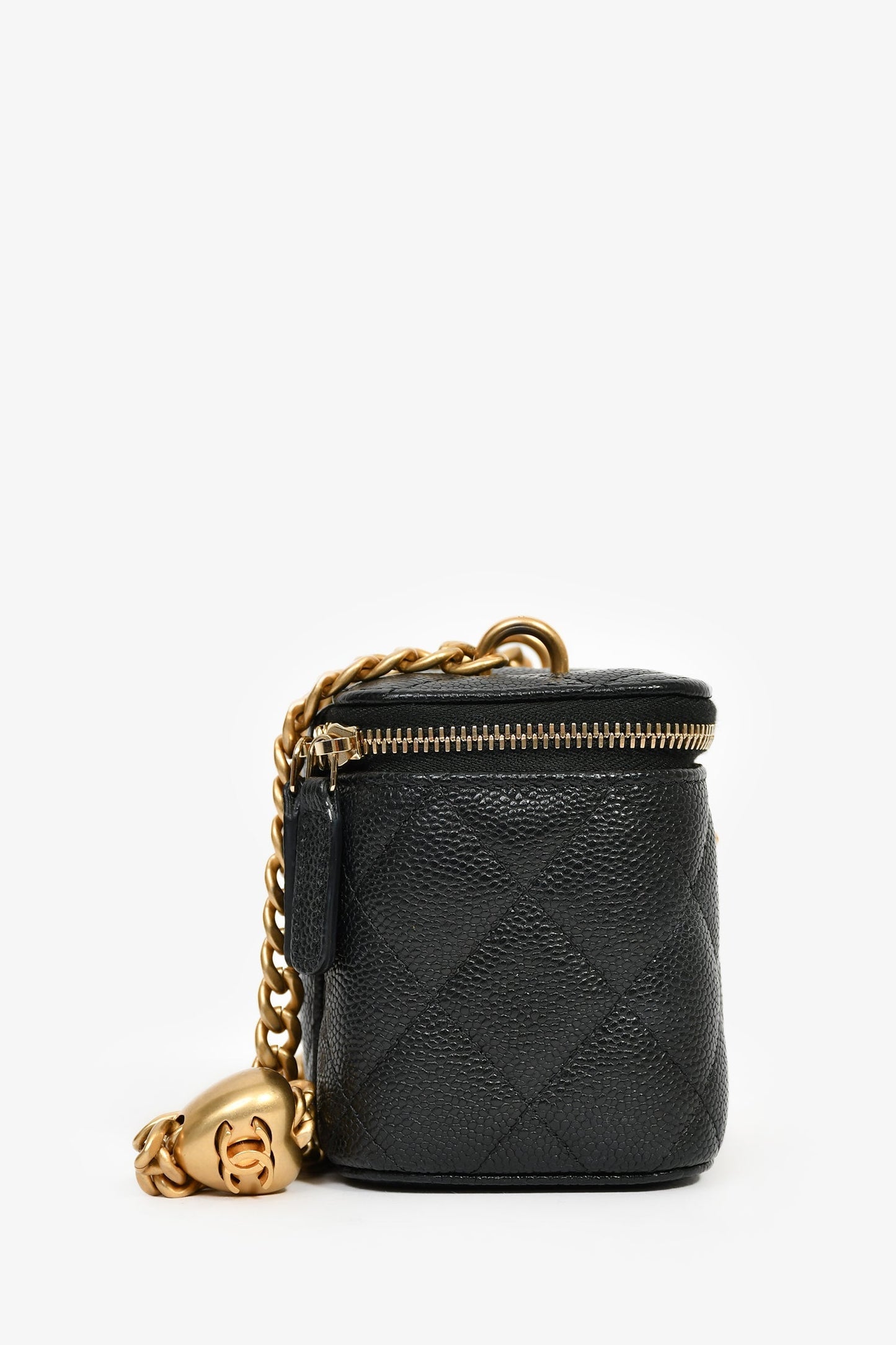 Chanel™ 2022 Black Caviar Mini Vanity On Chain - Heart Crush