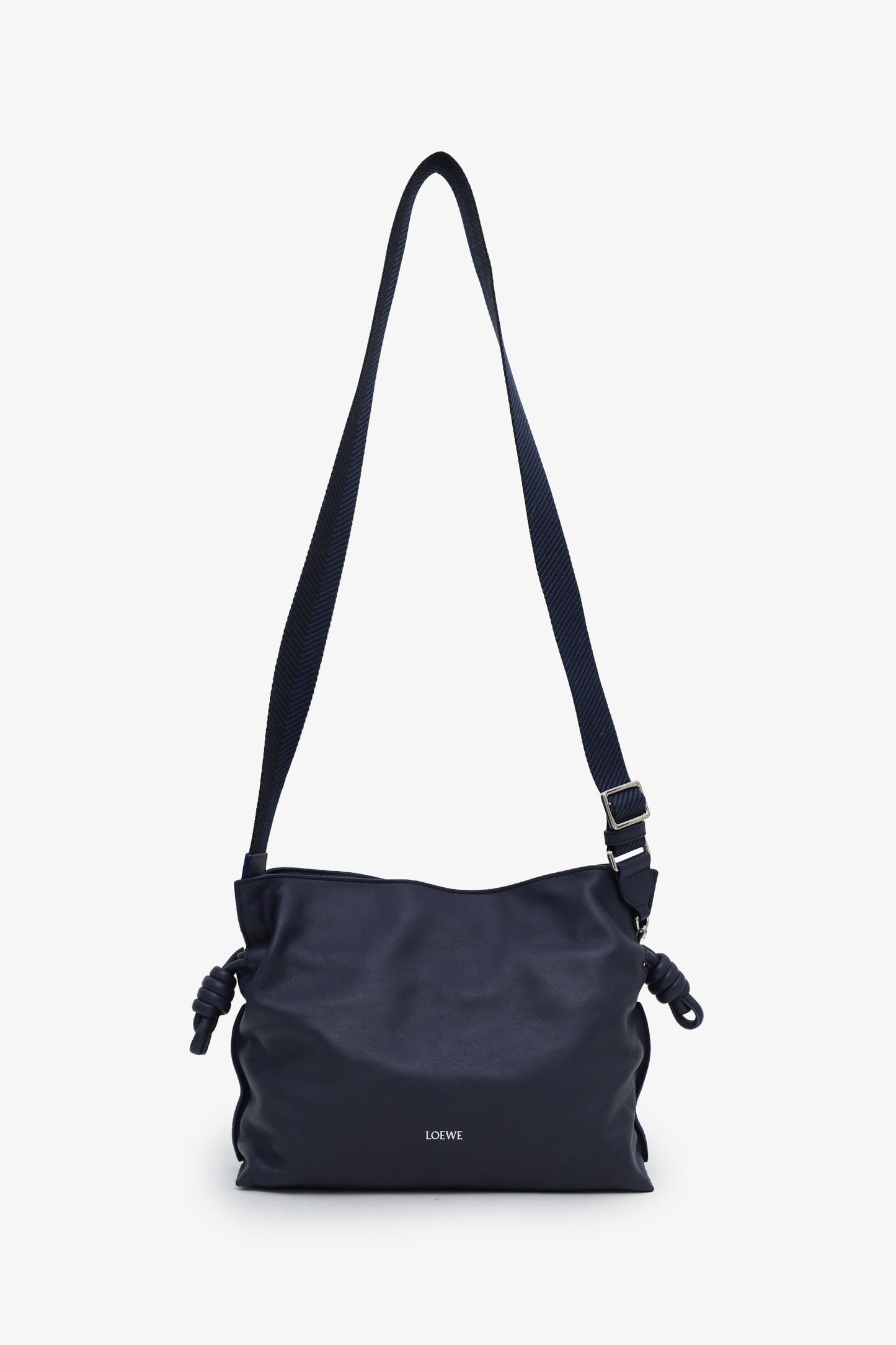 Loewe Navy Leather Medium Flamenco Leather Clutch With Extra Canvas And Woven Spiral Straps