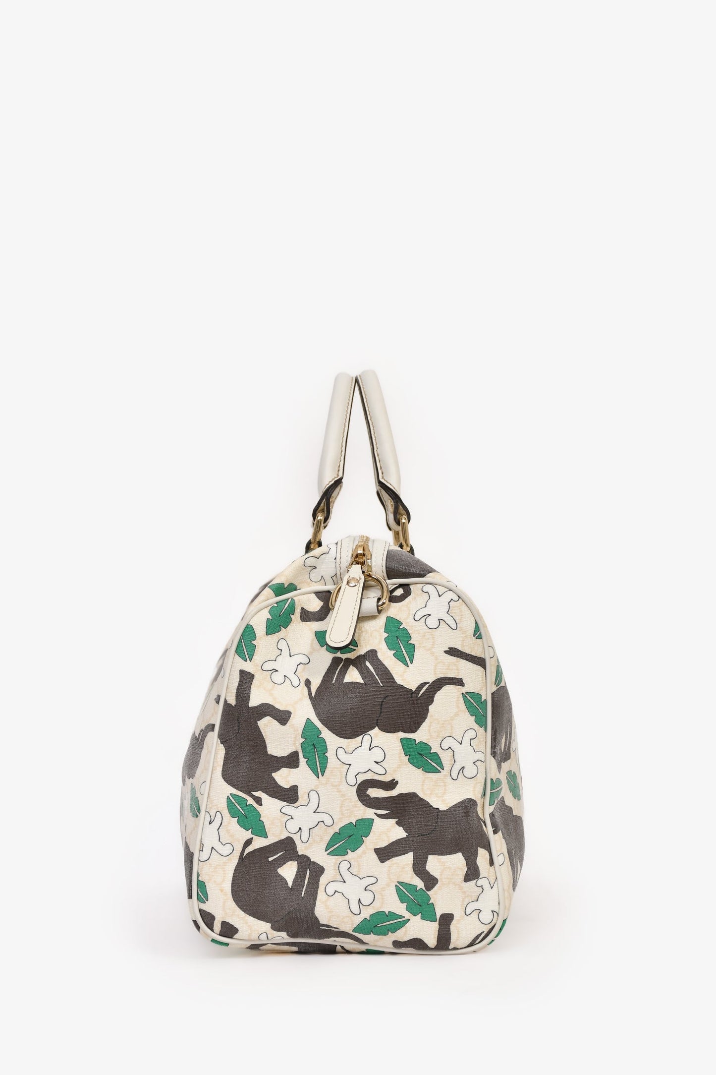 Gucci Beige/Green Canvas 'Unicef' Elephant Graphic GG Boston Bag