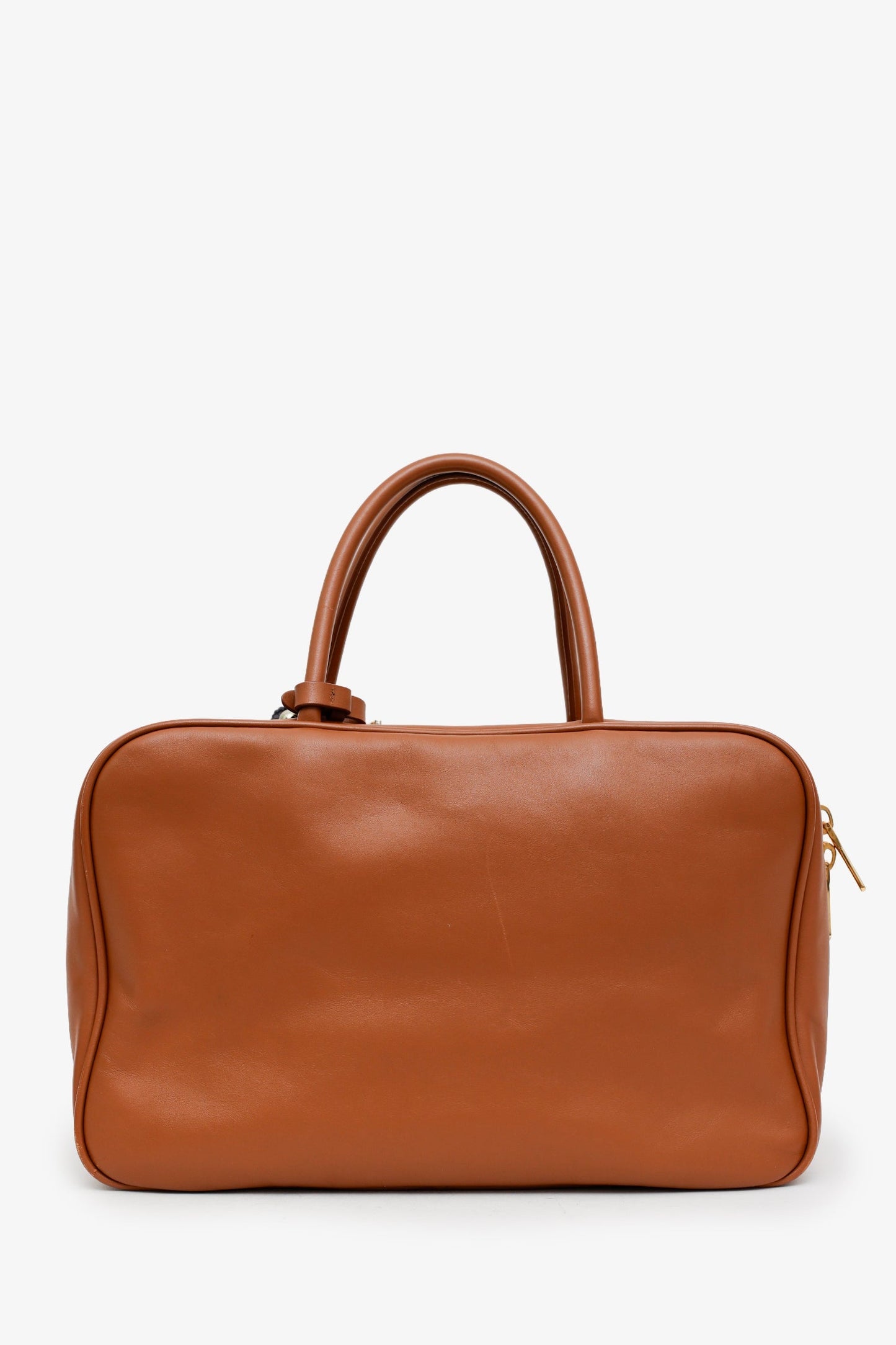 Miu Miu Brown Leather Beau Medium Top Handle Bag with Charm