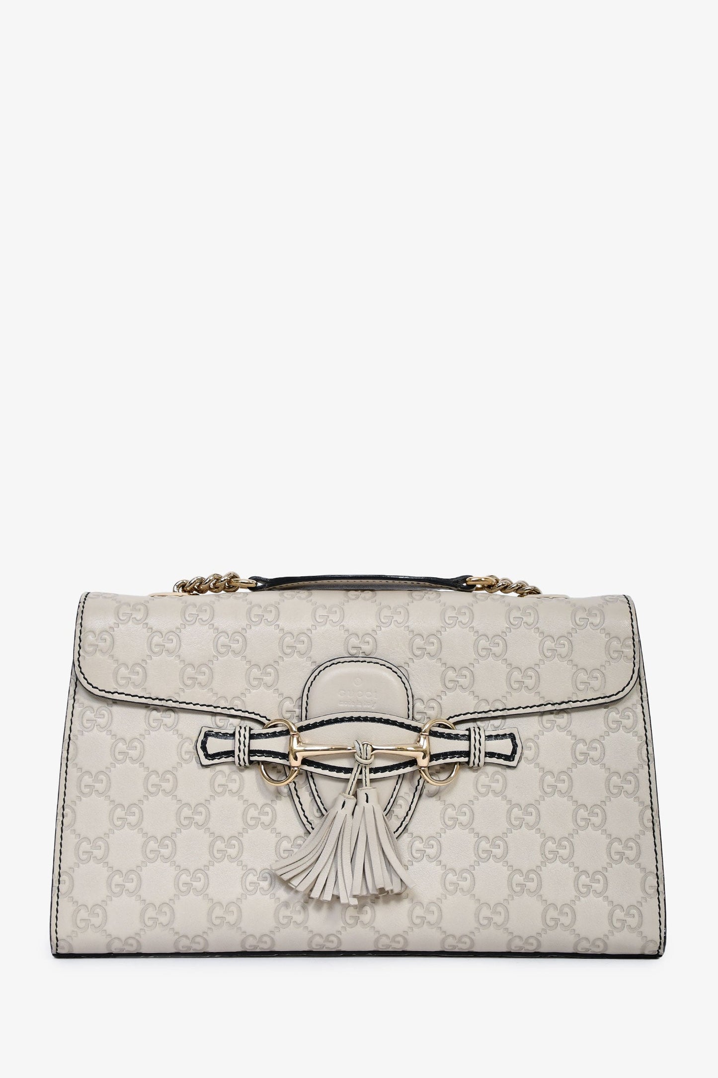 Gucci Light Grey Guccissima Leather Medium Emily Horsebit Chain Bag