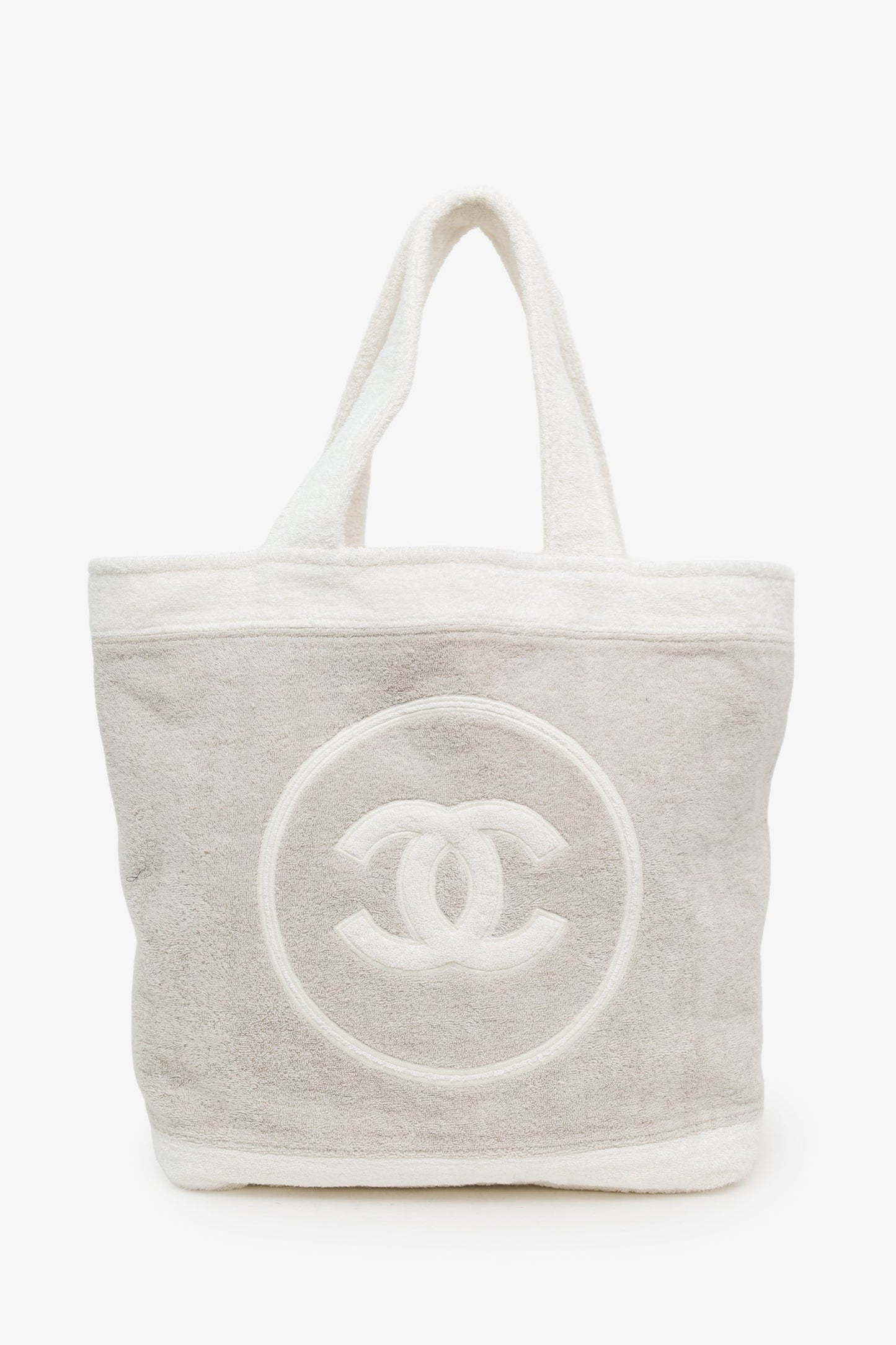 Chanel™ Beige/White Terry Cotton CC Beach Tote Towel Set