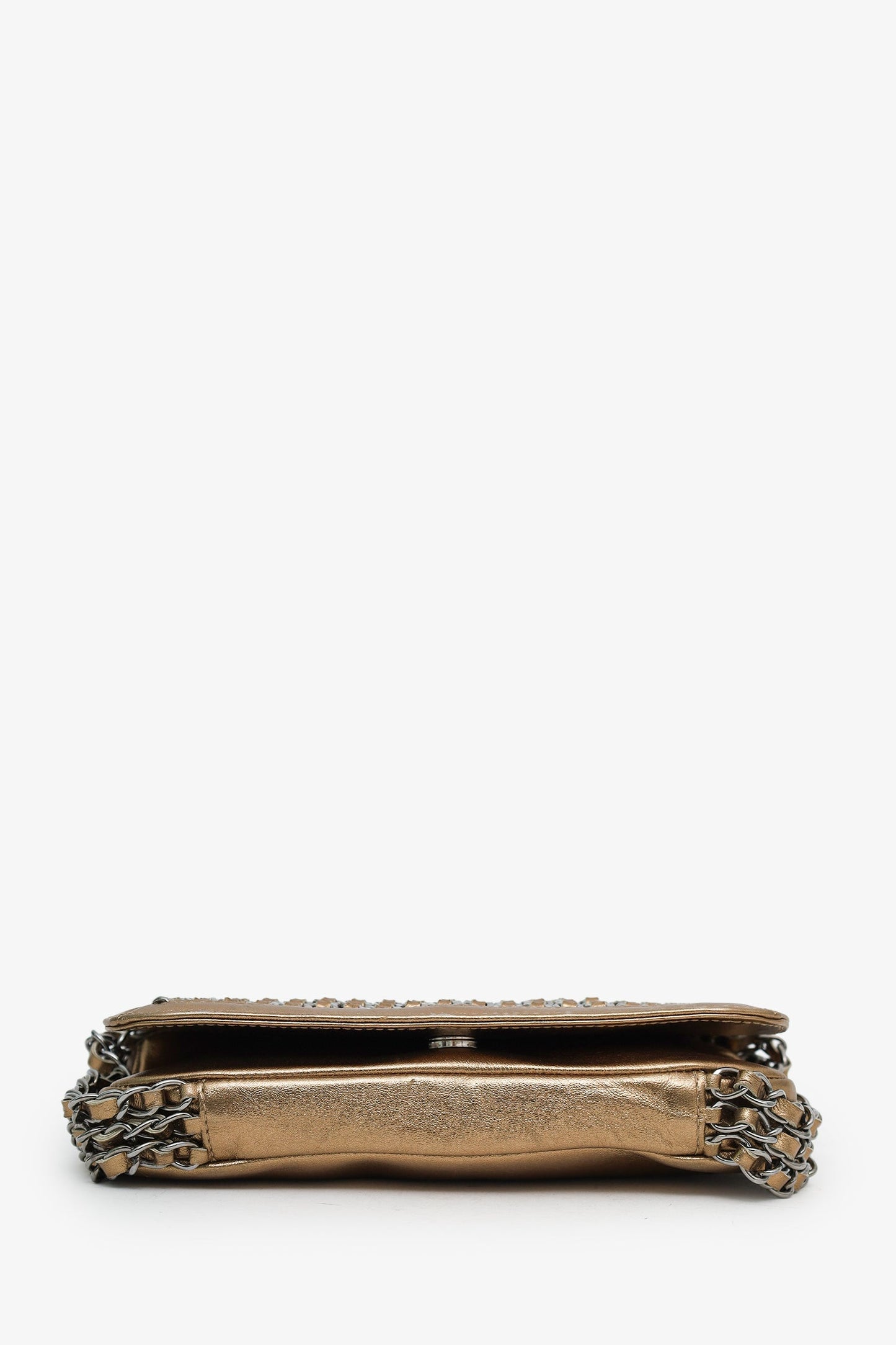 Chanel™ 2004-05 Gold Metallic Leather Triple Chain Flap Bag