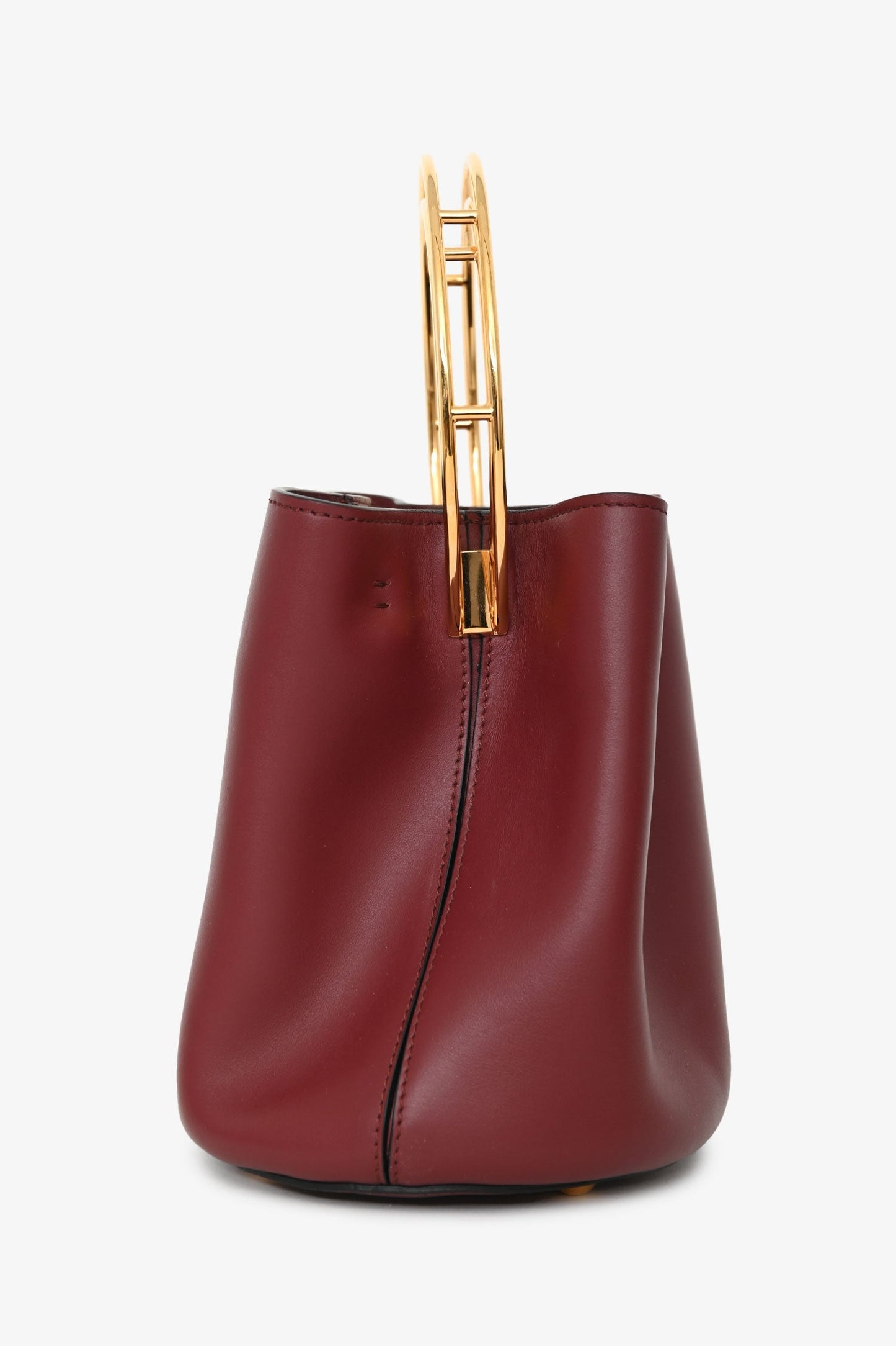 Marni Burgundy Leather Pannier Handle Bucket Bag