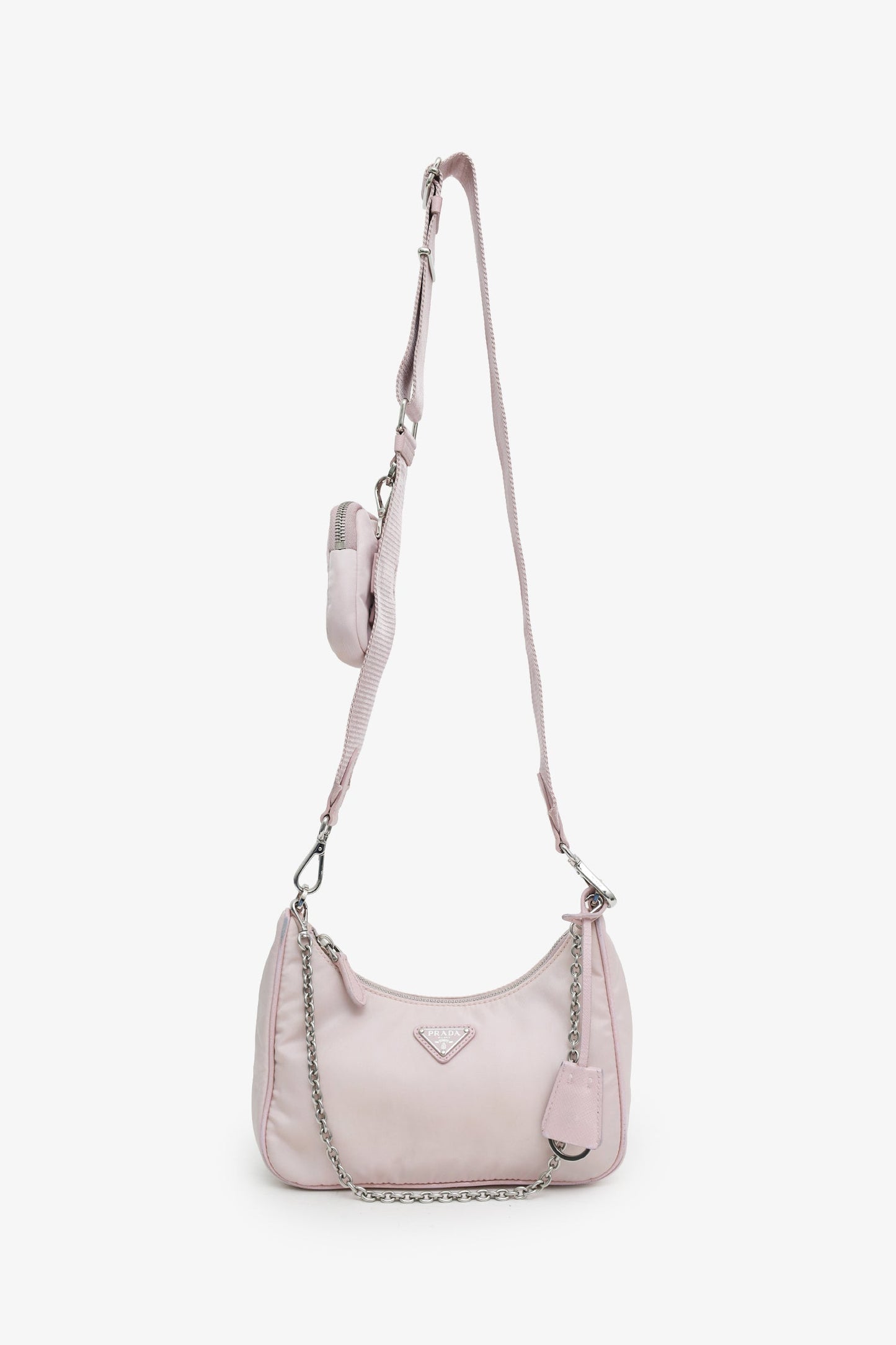 Prada Pink Re-Nylon Re-Edition Crossbody Bag with Chain & Pouch