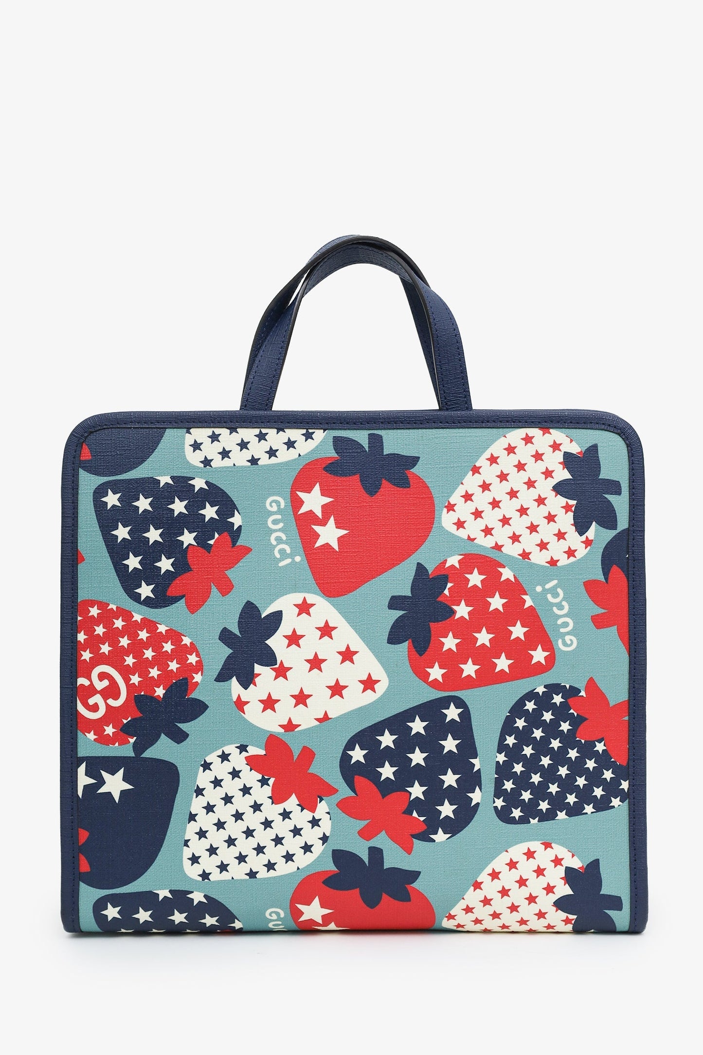 Gucci Blue Coated Canvas Strawberry Stars Childrens Tote