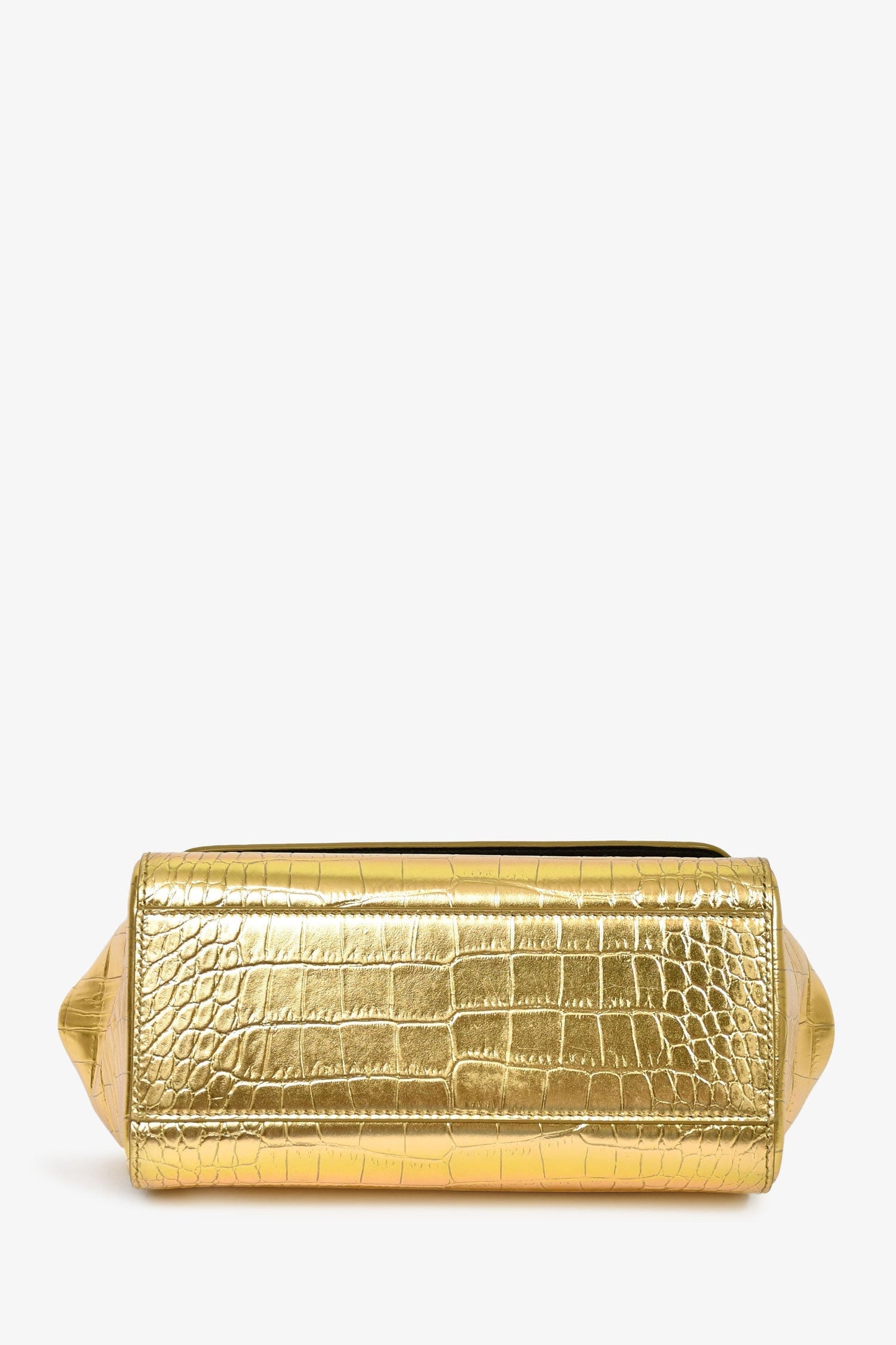 Dolce & Gabbana Gold Croc-Embossed Leather Small My Sicily Top Handle Bag