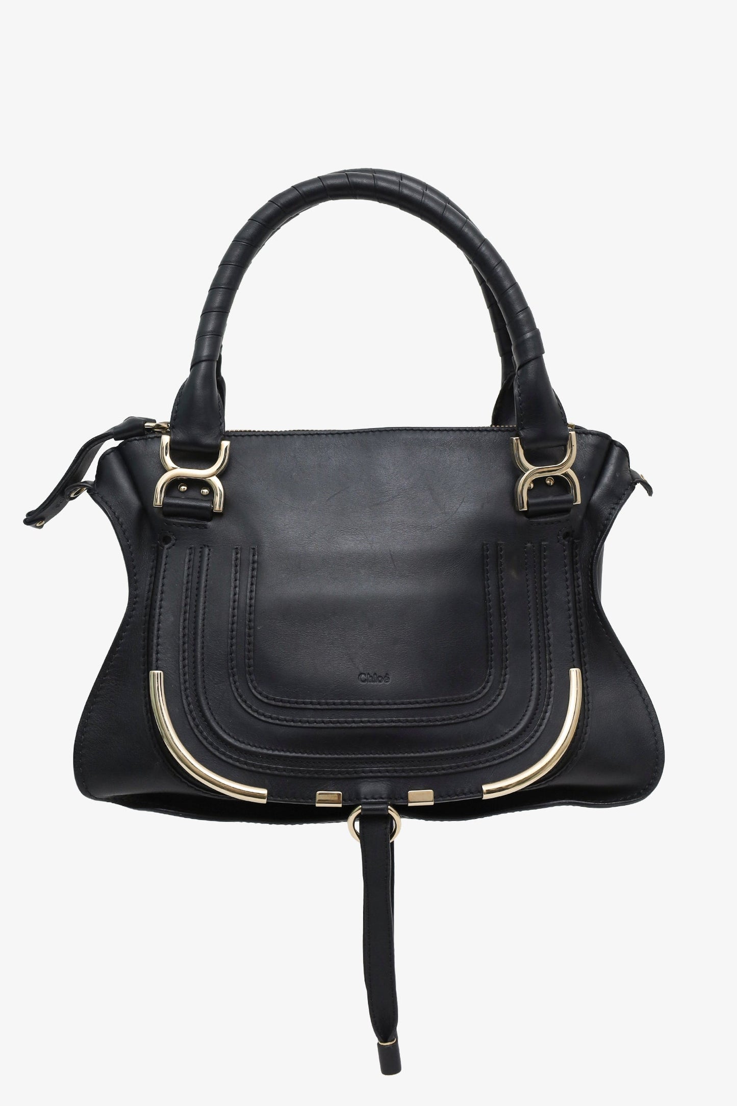 Chloe Black Leather Medium Marcie Shoulder Bag With Strap