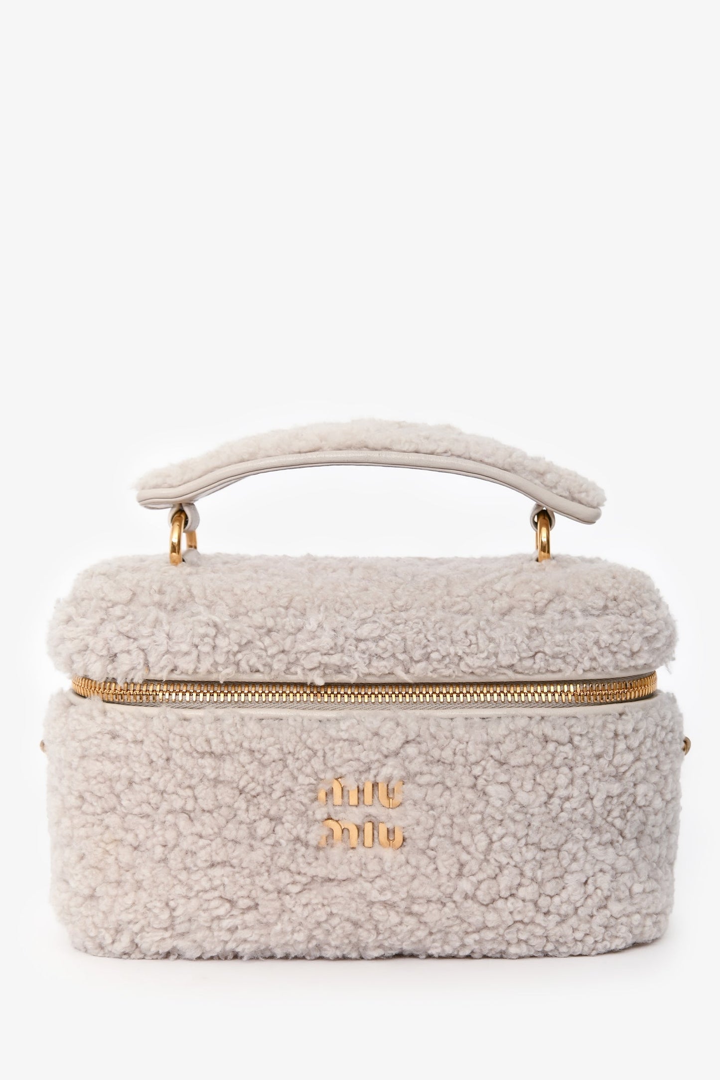 Miu Miu White Sheep Fur Vanity Top Handle