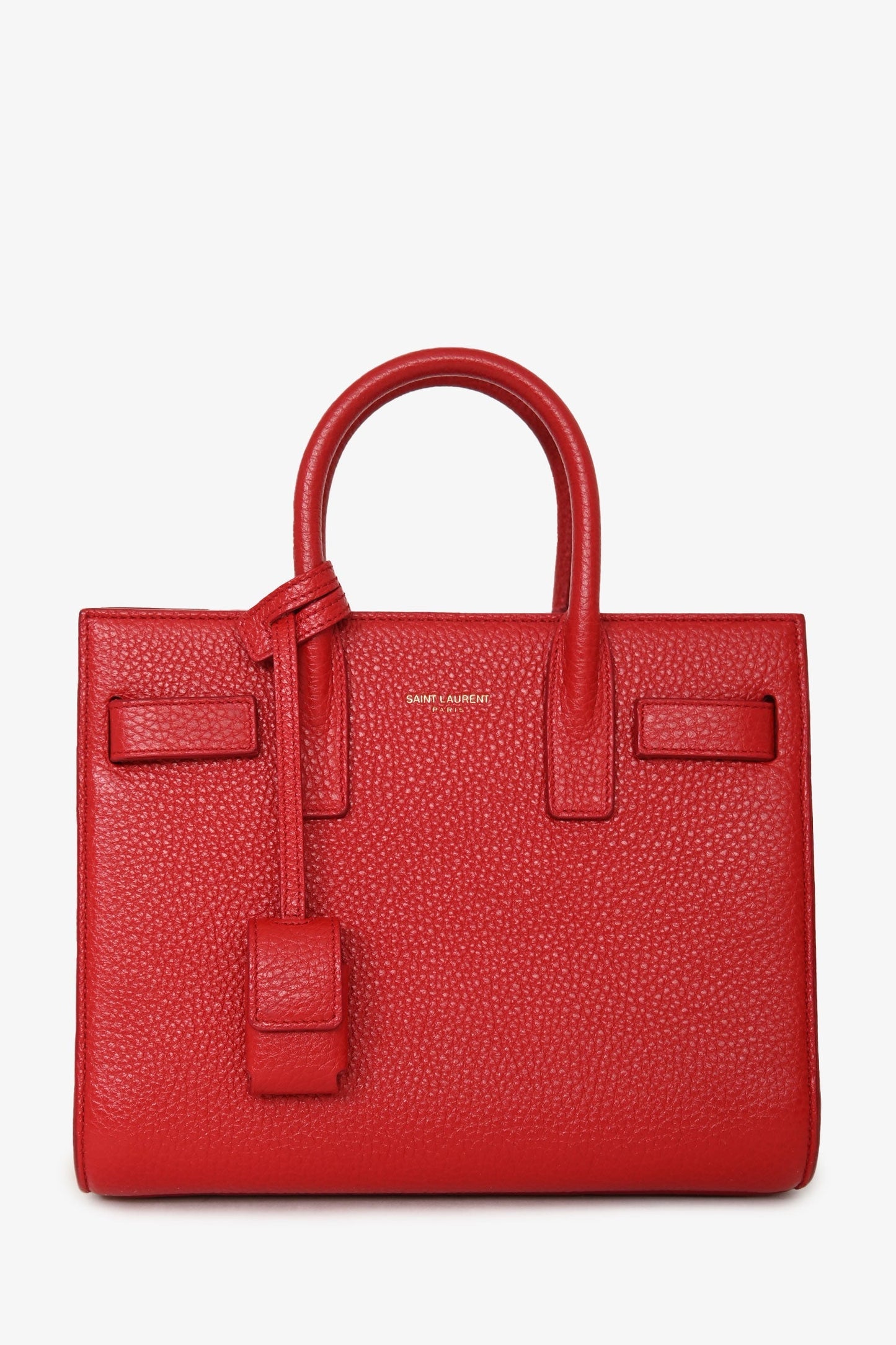 Saint Laurent 2015 Red Grained Leather Nano Sac de Jour with Strap