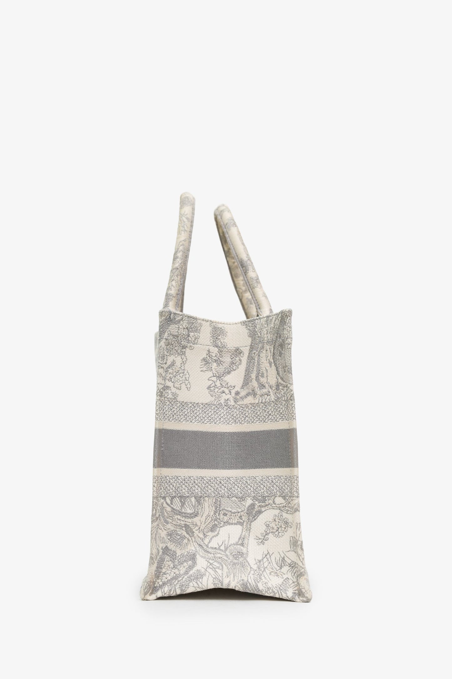 Christian Dior 2020 Grey Canvas Toile de Jouy Embroidered Medium Book Tote
