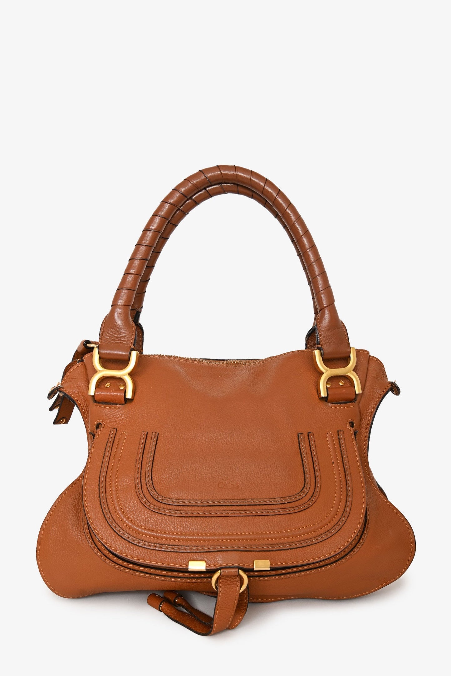 Chloe Brown Leather Medium Marcie Shoulder Bag with Strap