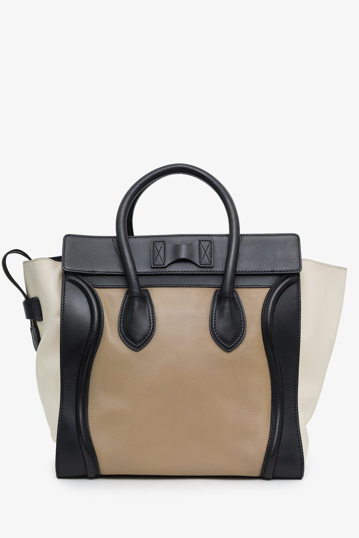 Celine Black/Beige/Cream Leather Mini Luggage Tote
