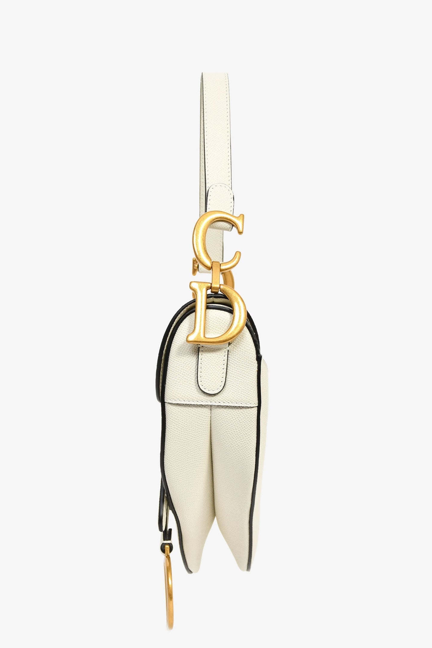 Christian Dior 2020 White Grained Calfskin Leather 'Saddle' Medium Bag