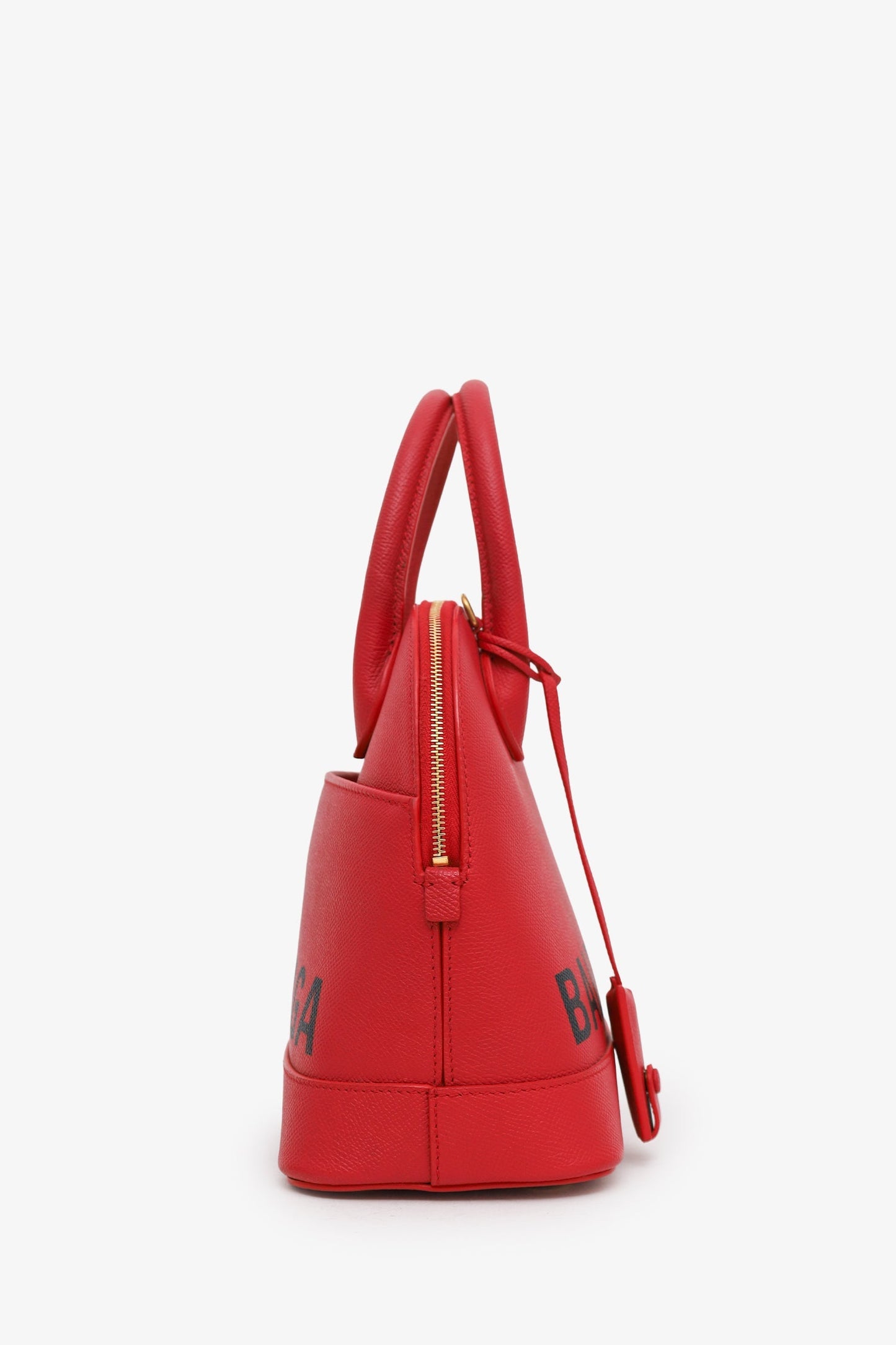 Balenciaga Red Grained Calfskin M Ville Top Handle Bag with Strap