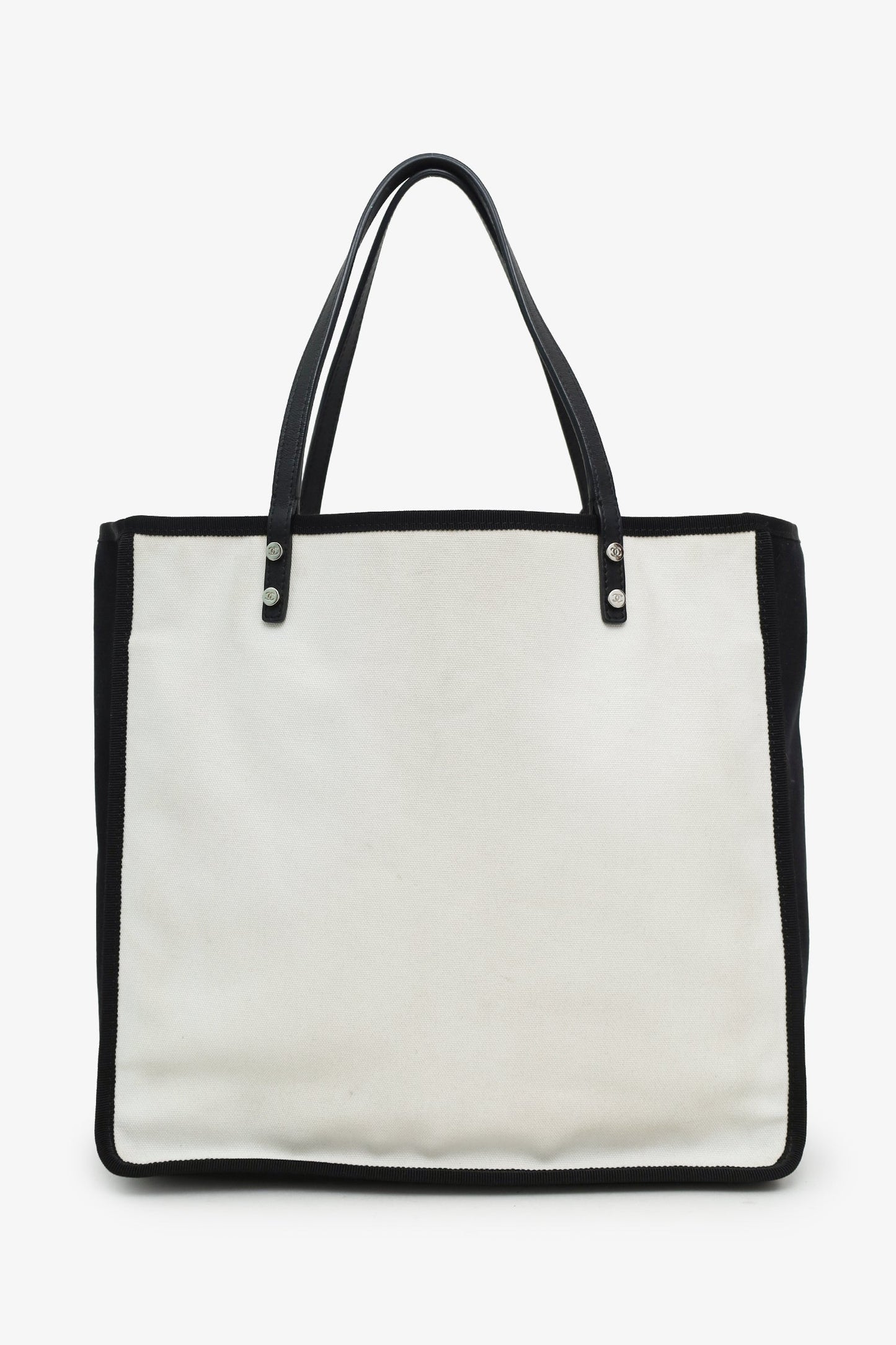 Chanel™ 2014 15 White/Black Canvas 5x5 Small Tote
