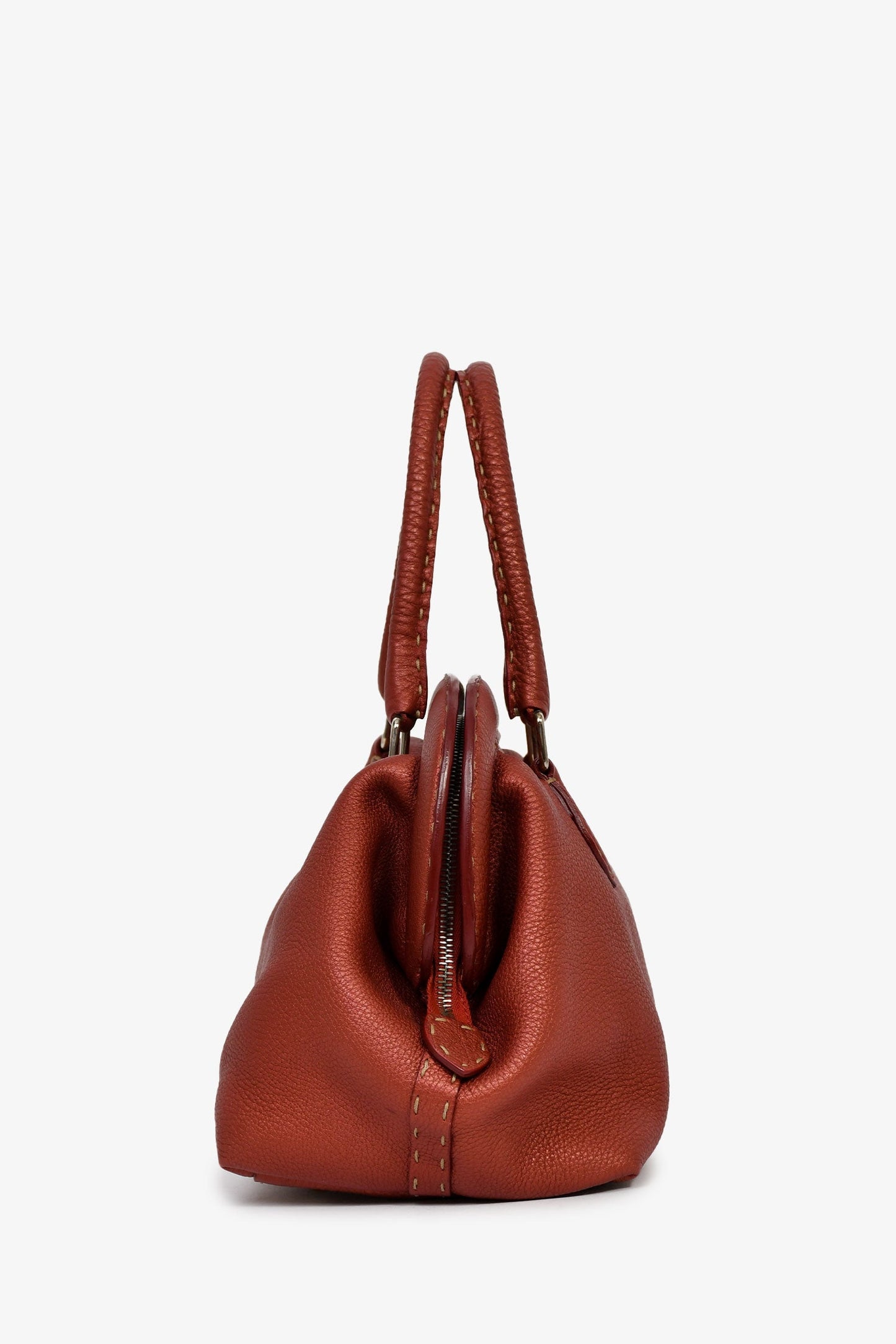 Fendi Red Leather Selleria Top Handle Bag