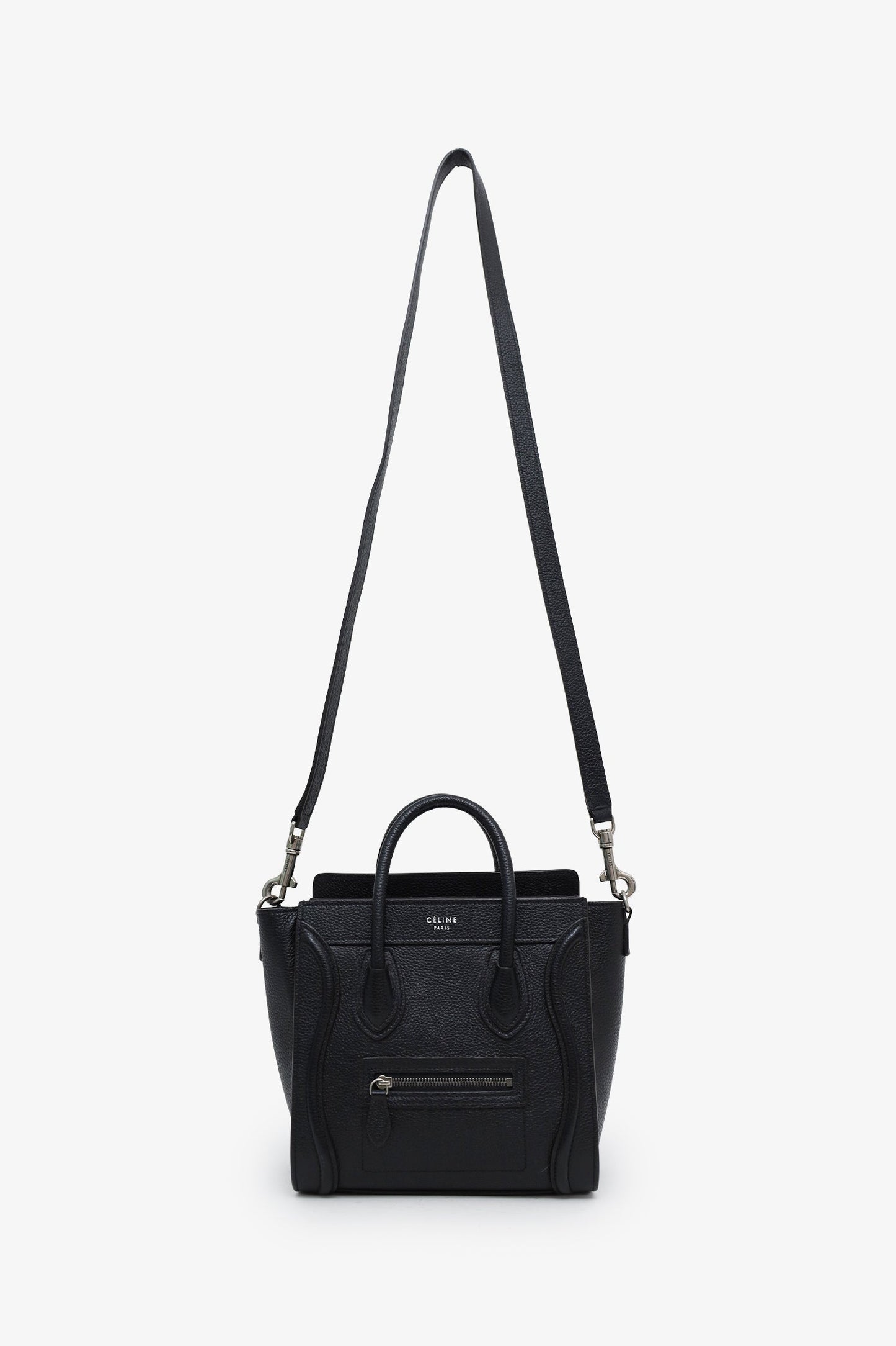 Celine Black Leather Nano Luggage Bag with Strap