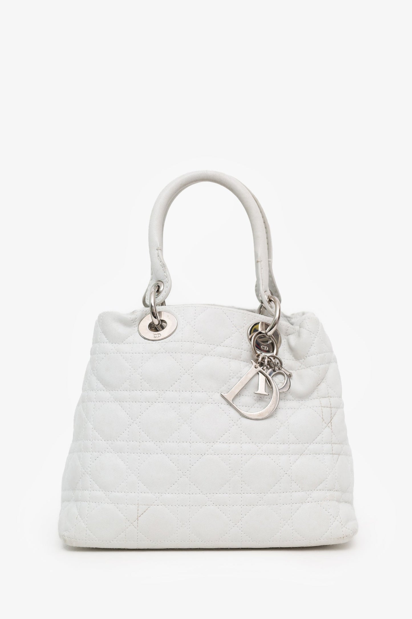 Christian Dior 2007 White Cannage Leather Soft Lady Dior Tote