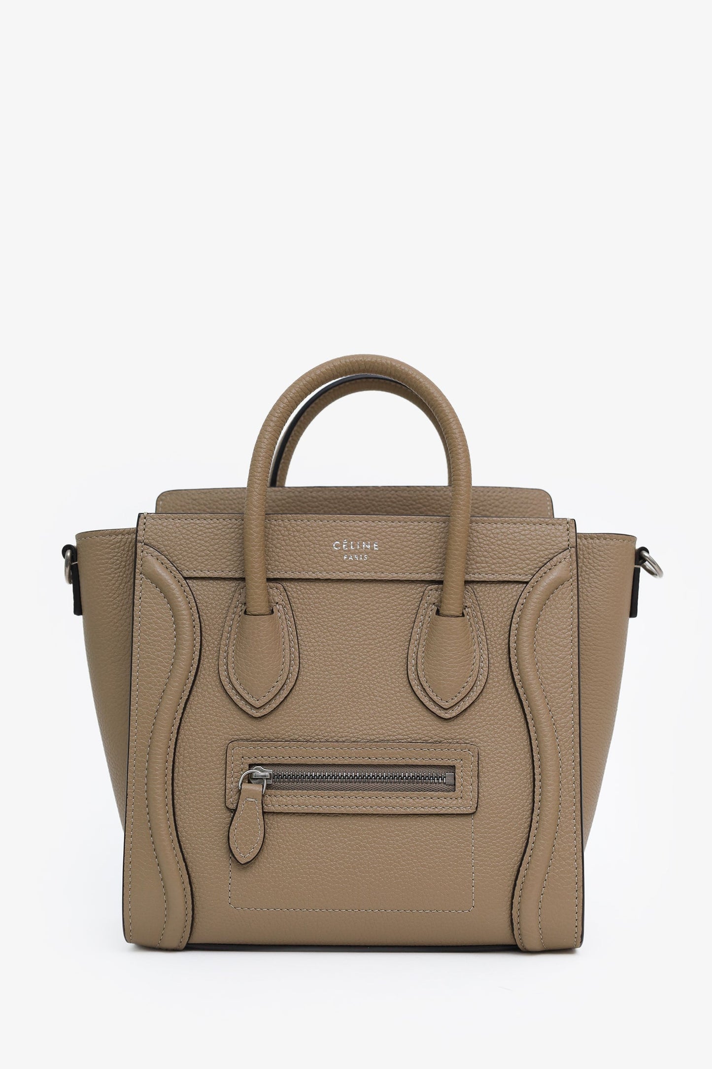 Celine Taupe Leather Nano Luggage Bag With Strap