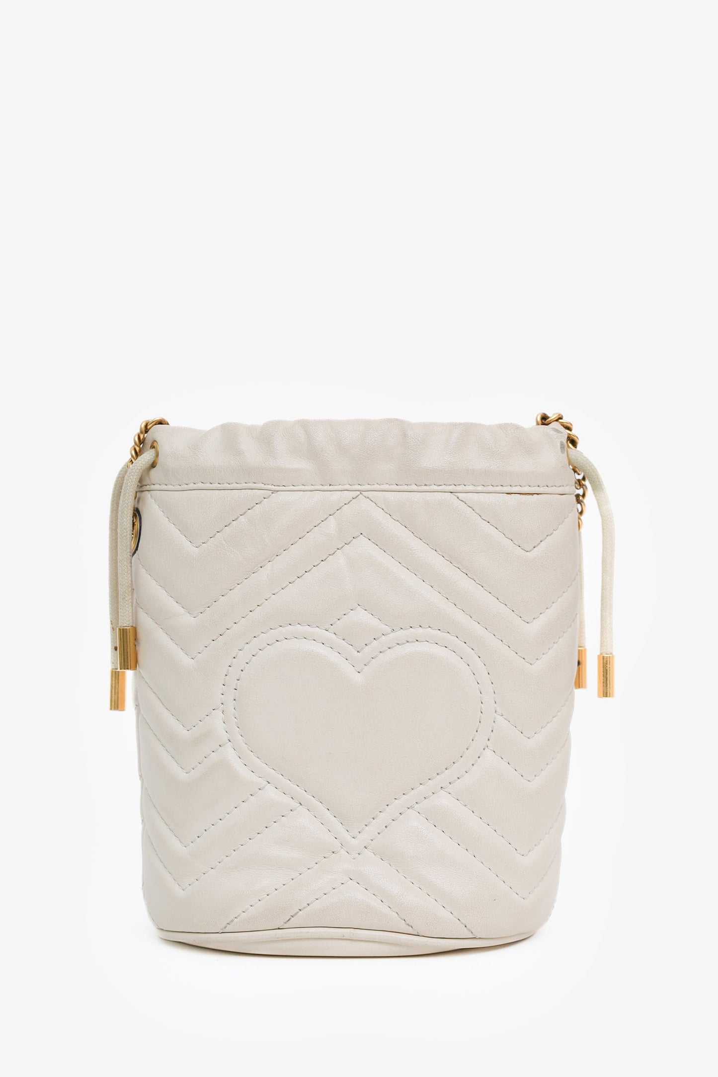 Gucci White Leather Chevron Quilted Mini Marmont Bucket Bag