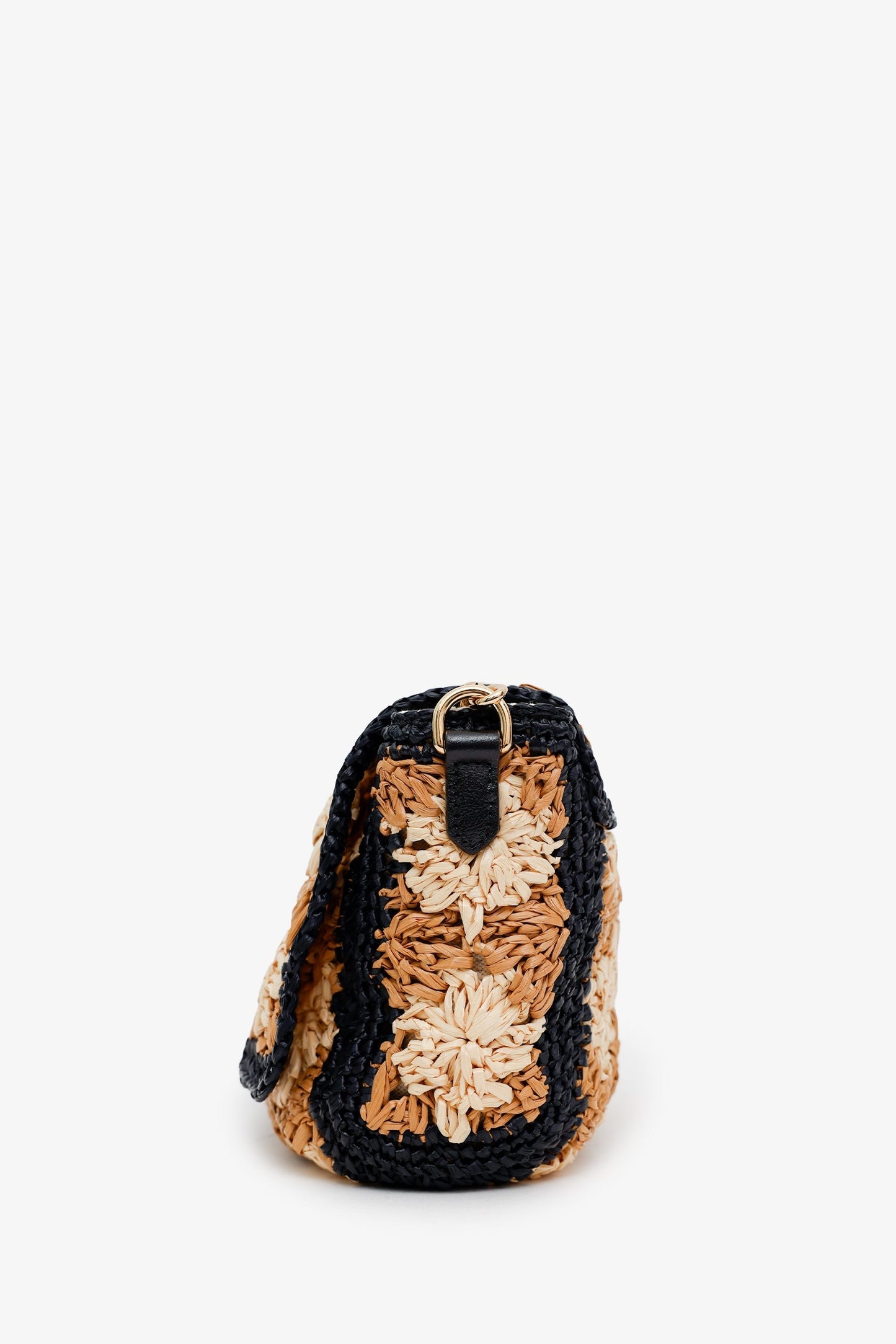 Gucci Brown/Black Woven Floral Raffia GG Marmont Small Shoulder Bag