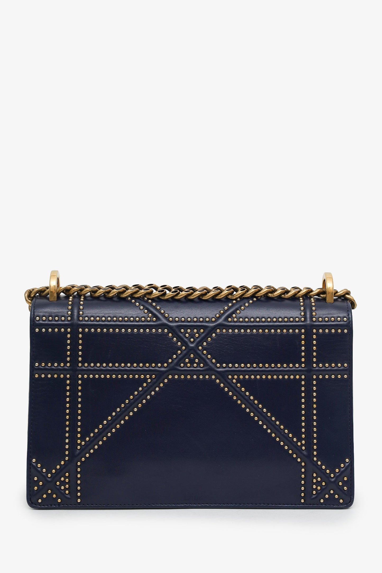 Christian Dior 2018 Navy Blue Leather Studded Diorama Flap Bag