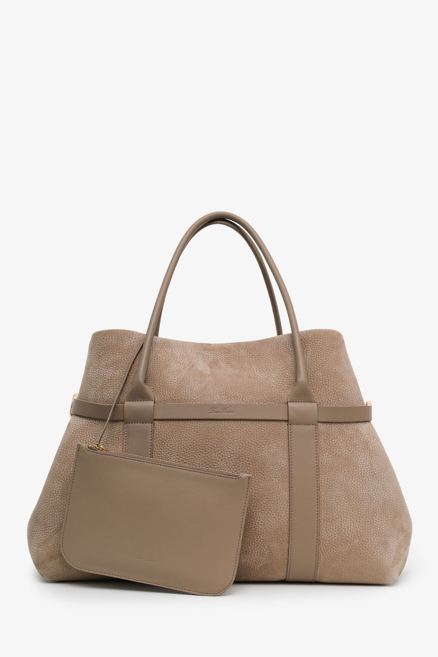 Loro Piana Taupe Calfskin Ghiera Shopper Large Tote