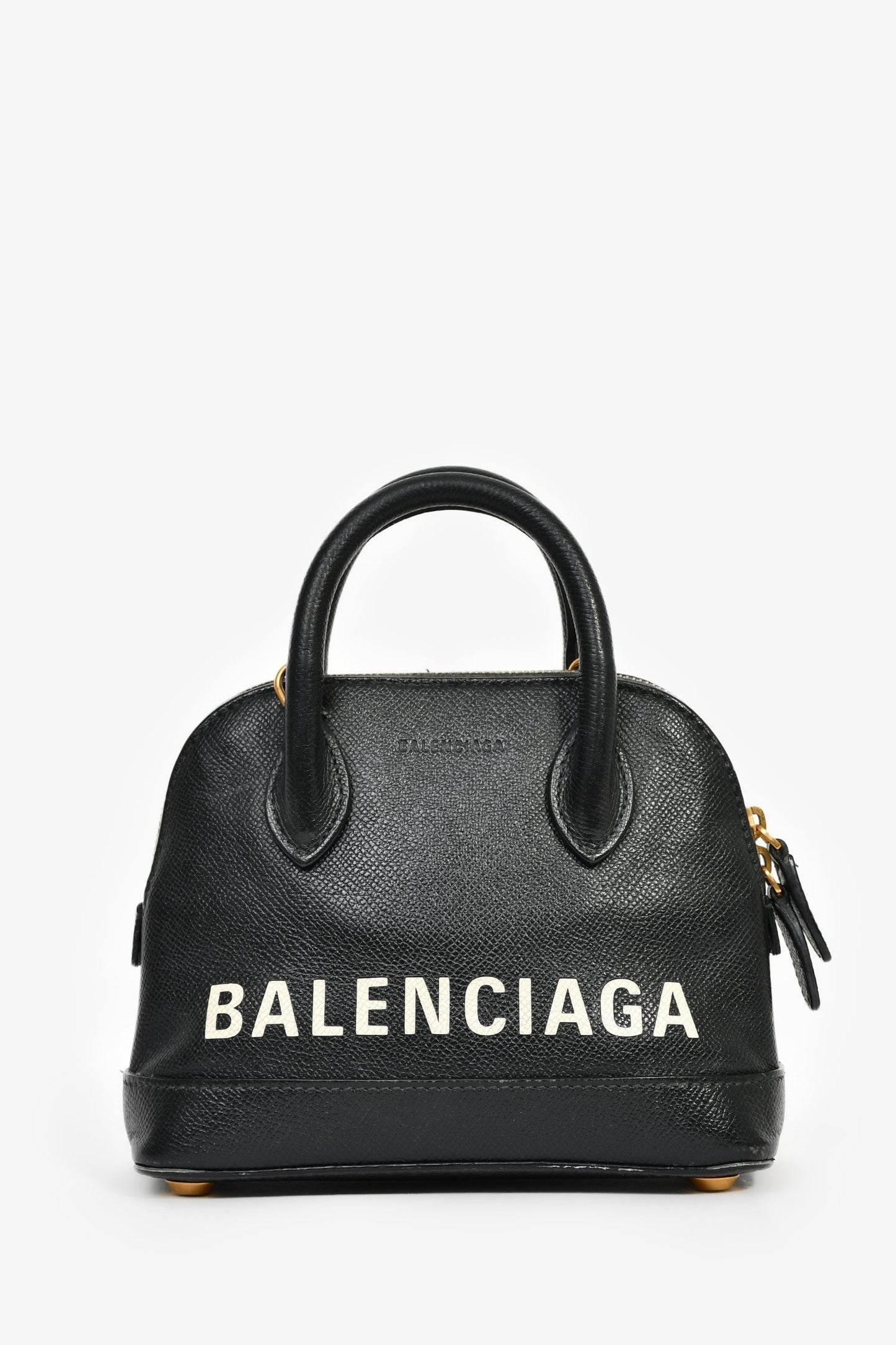 Balenciaga Black Leather Logo XXS Ville Leather Top Handle Bag with Strap