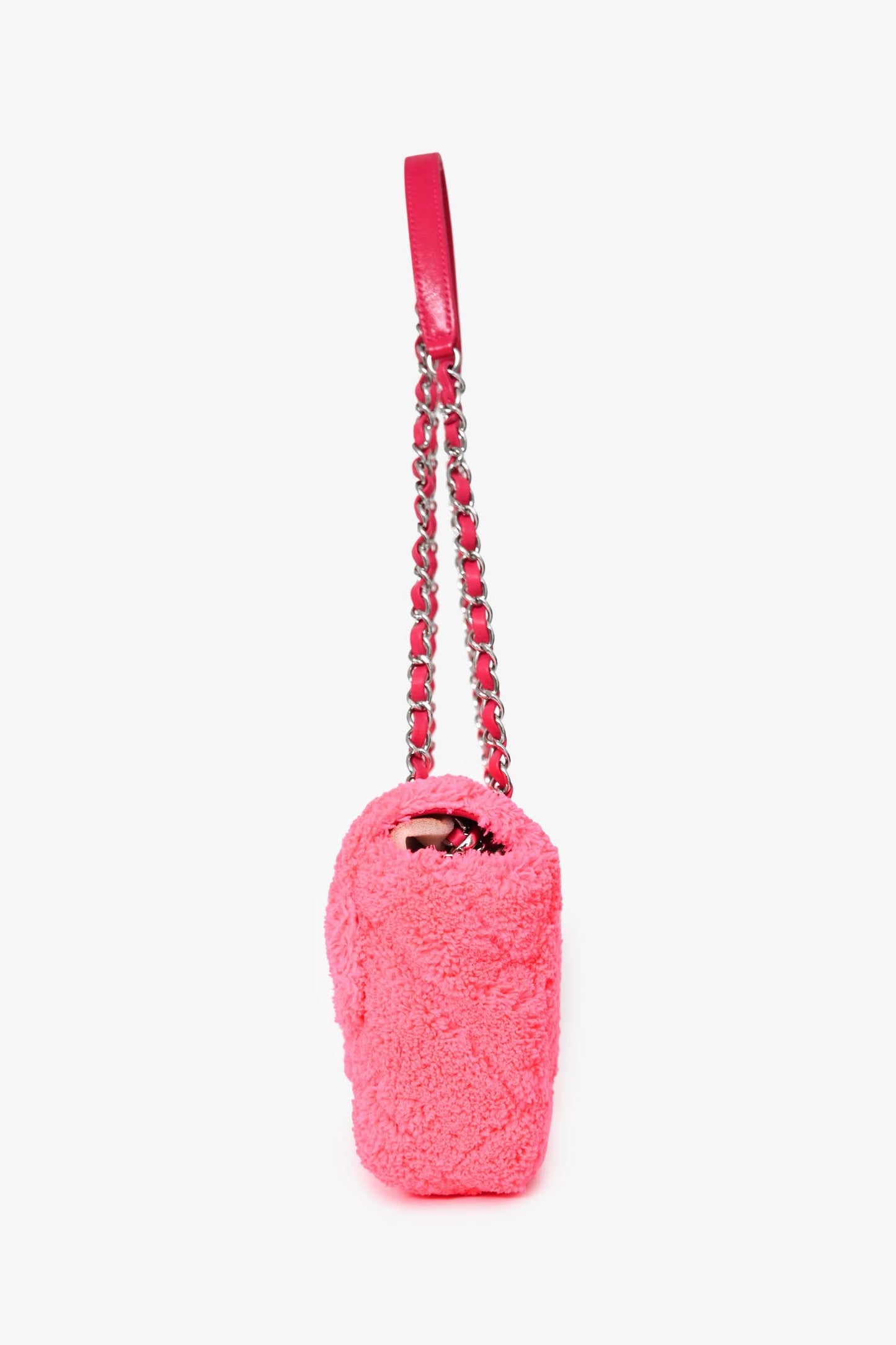 Chanel™ 2019 Neon Pink Terry Cloth Coco Beach Small Flap Bag SHW
