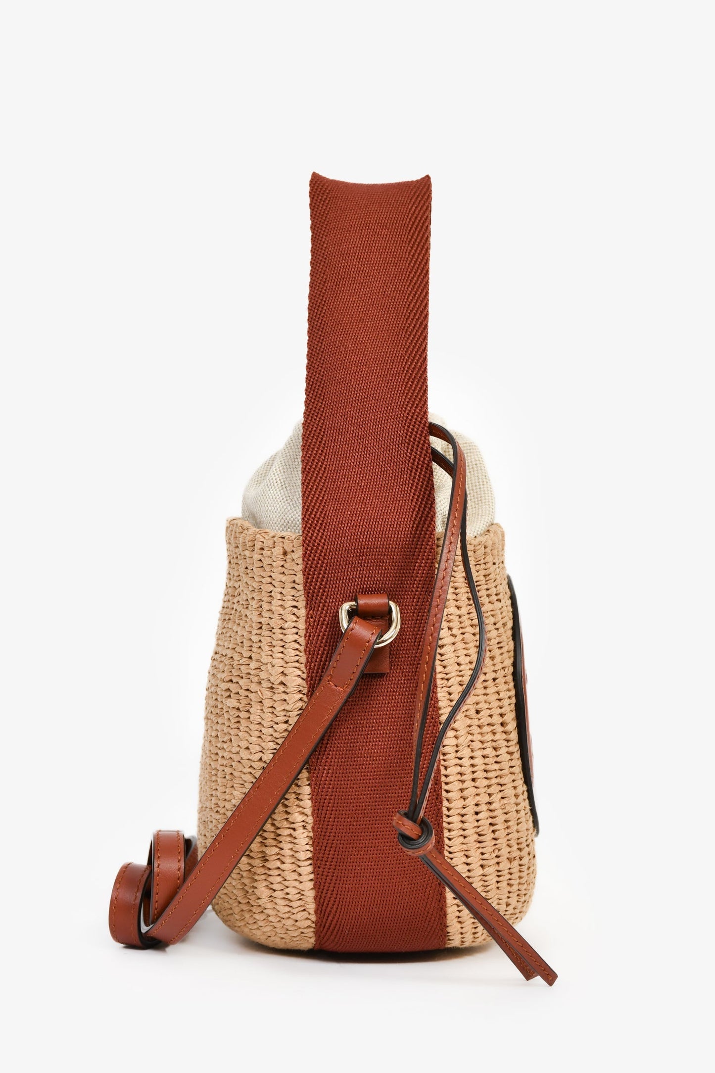 Chloe Brown Straw Leather Horse Medal Crossbody Bucket Bag