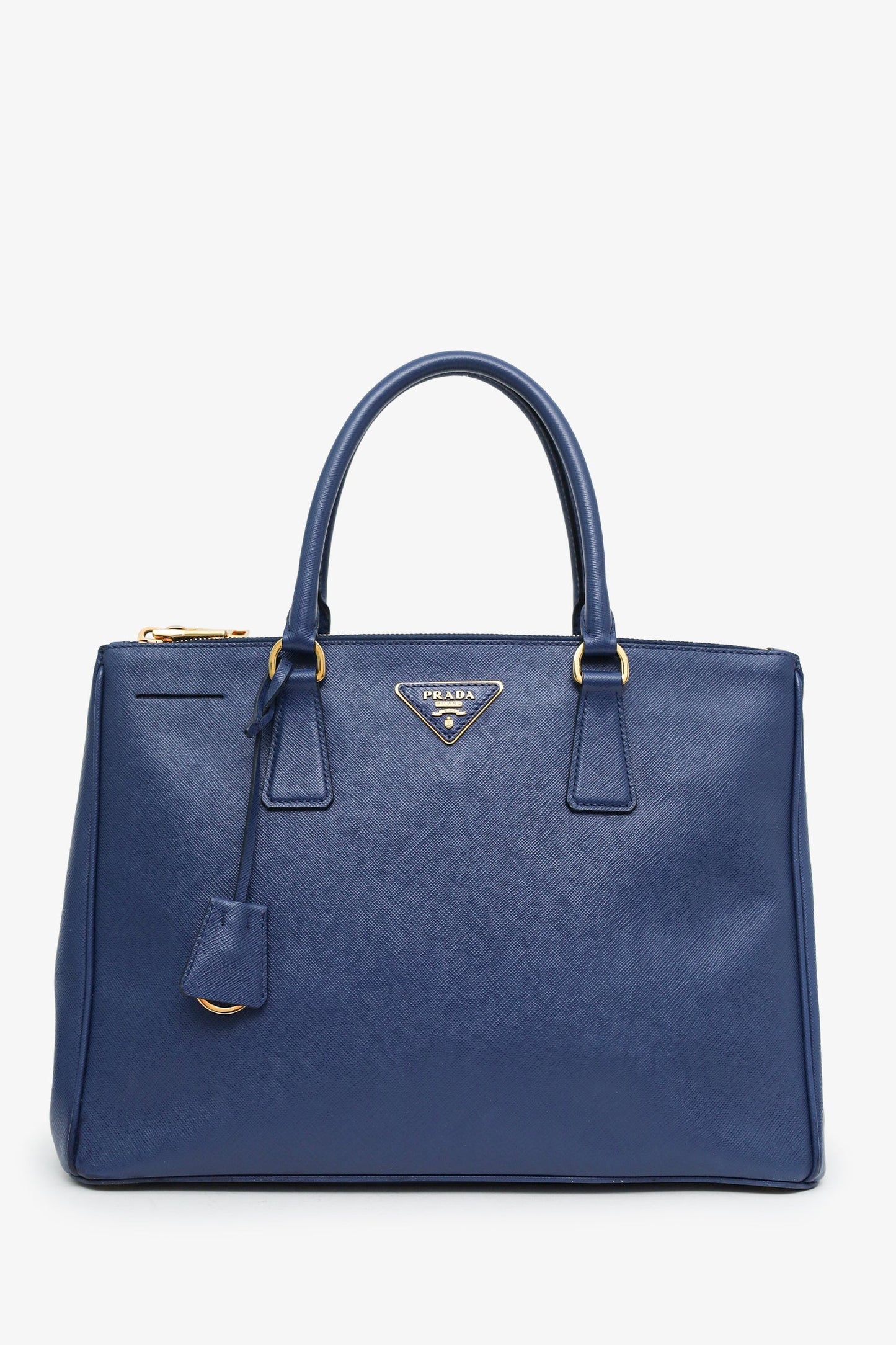 Prada Navy Saffiano Double Zip Medium Galleria Tote with Strap