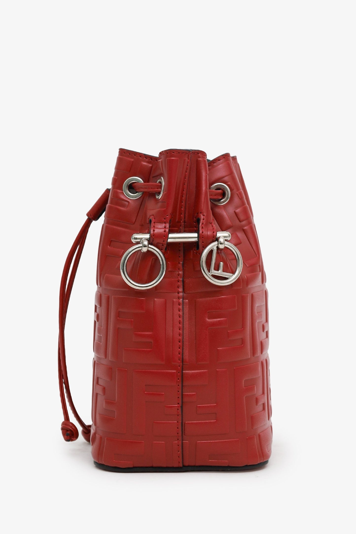 Fendi Red Zucca Leather Mini Mon Tresor Drawstring Bucket Bag