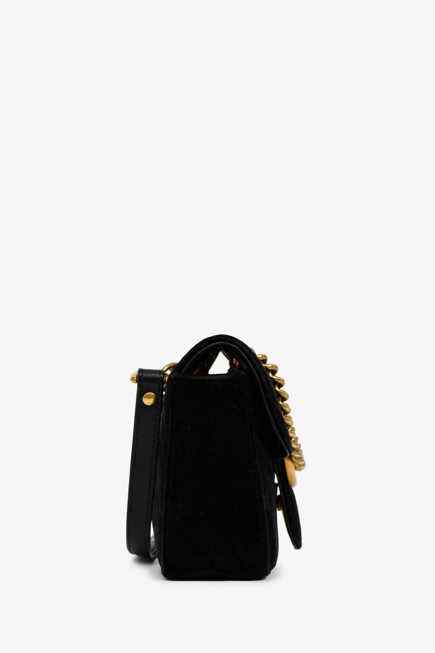 Gucci Black Velvet 'GG Marmont' Small Shoulder Bag