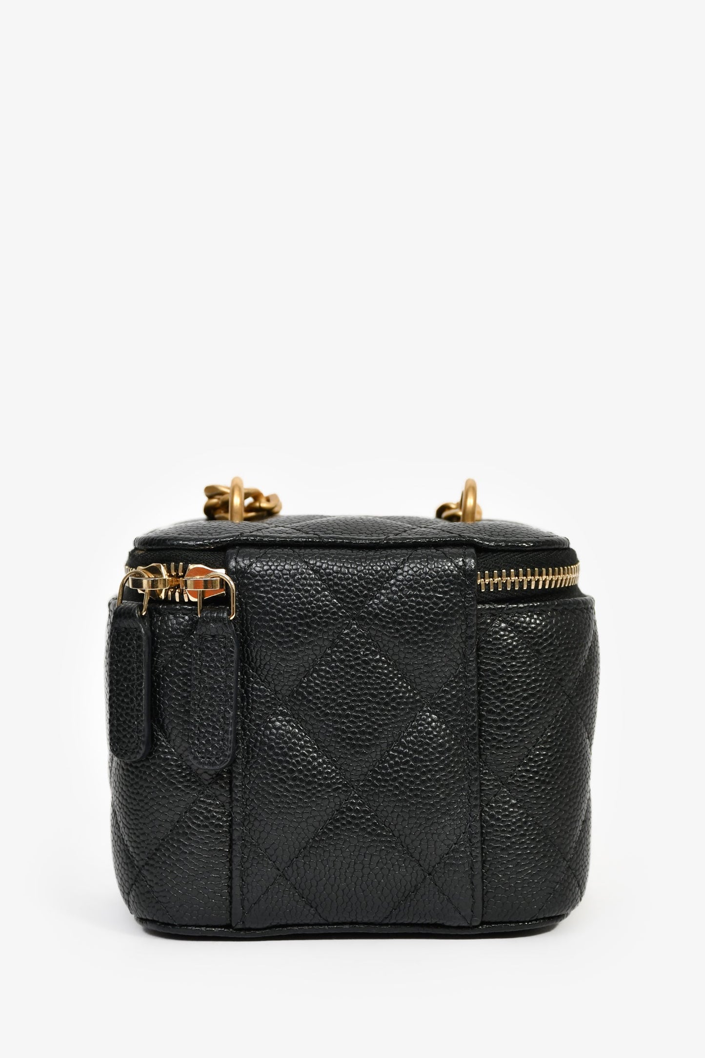 Chanel™ 2022 Black Caviar Mini Vanity On Chain - Heart Crush