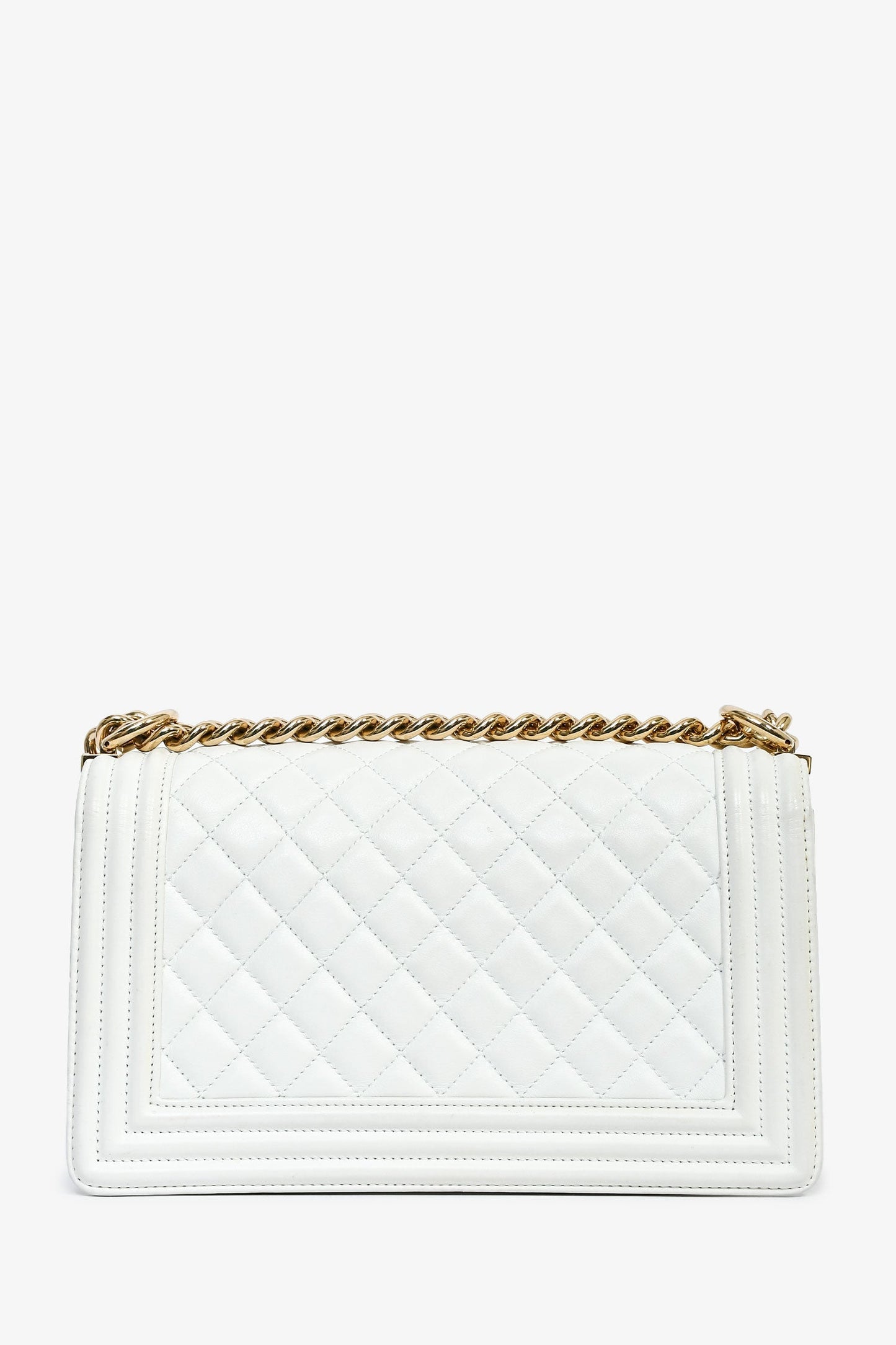 Chanel™ 2017 18 White Quilted Lambskin Medium Boy Bag