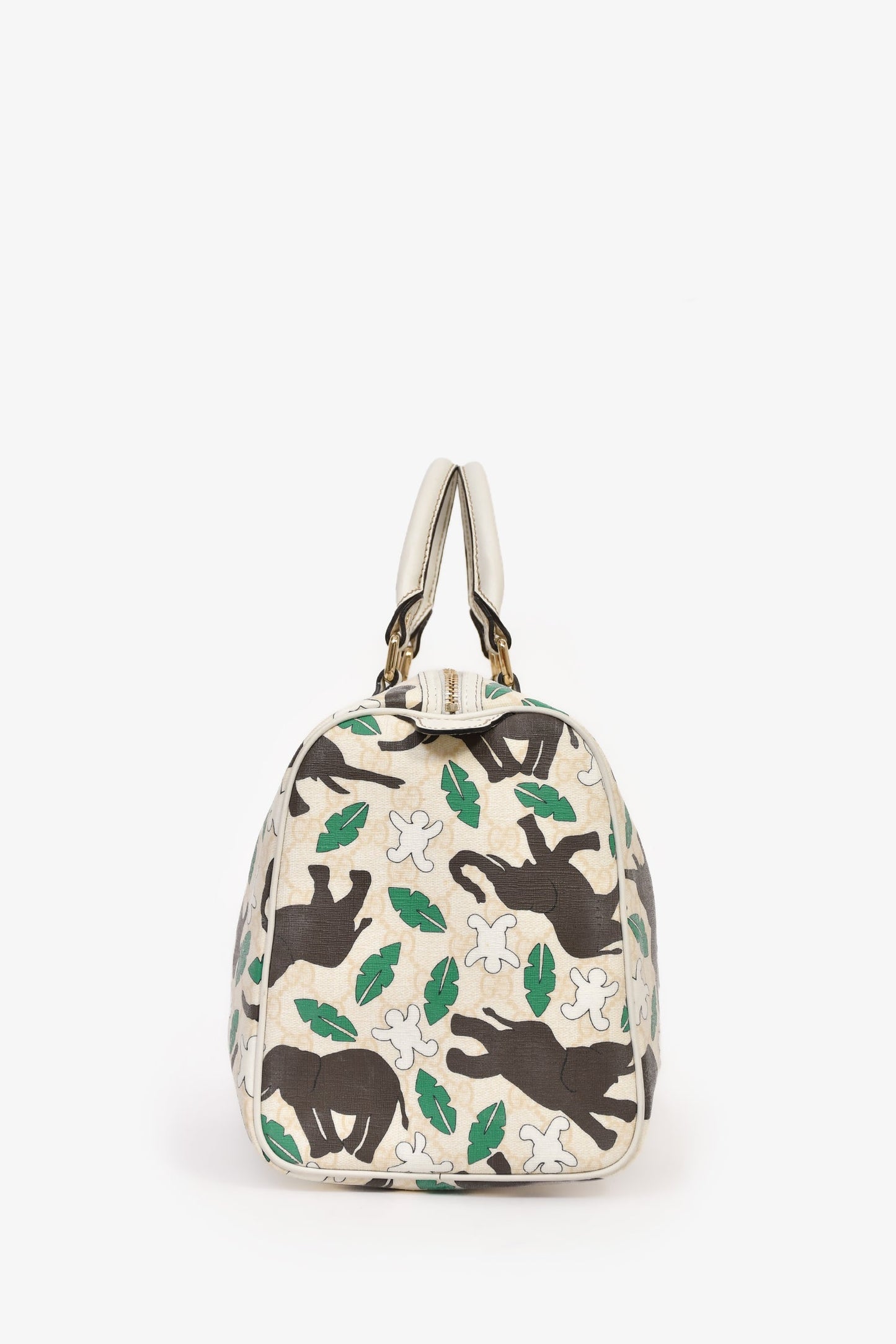 Gucci Beige/Green Canvas 'Unicef' Elephant Graphic GG Boston Bag