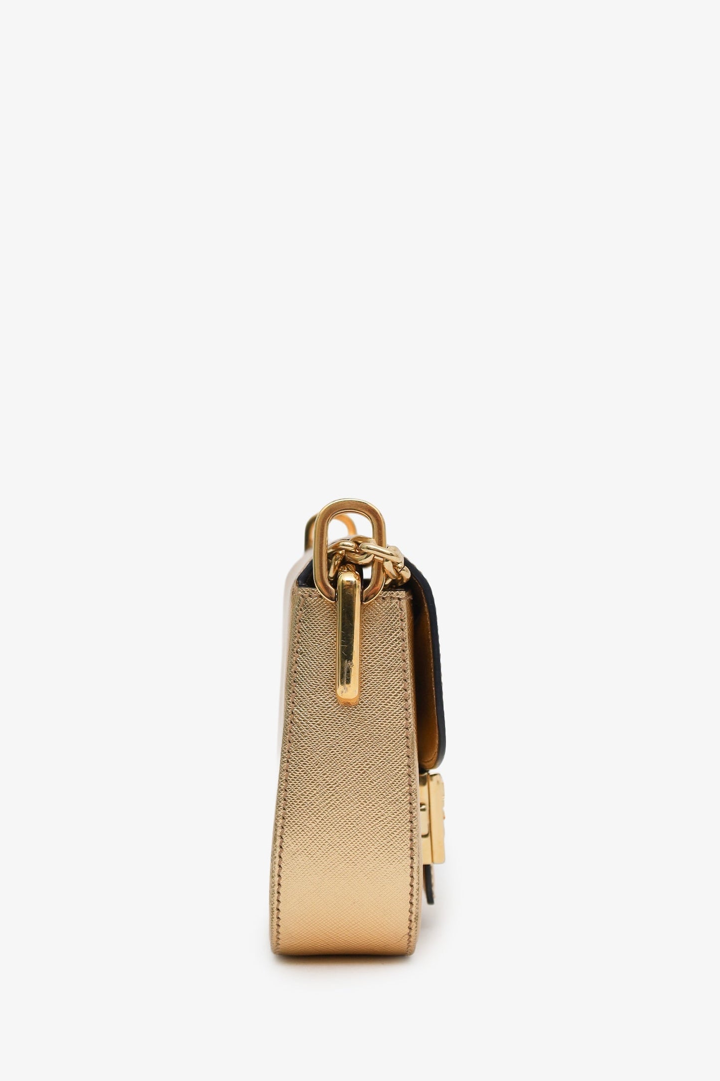 Prada Gold Metallic Saffiano Lux Embleme Flap Shoulder Bag