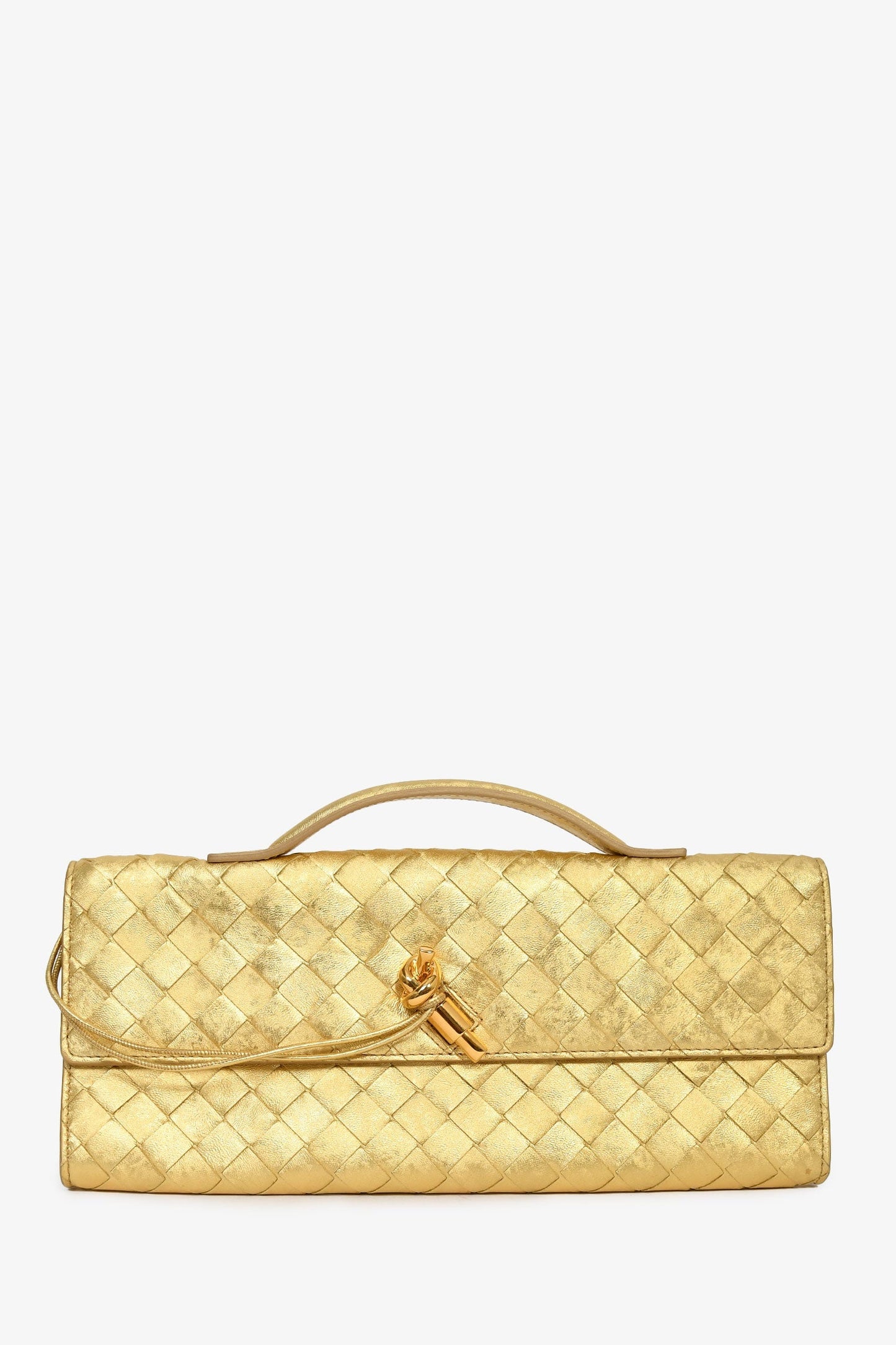 Bottega Veneta Gold Intrecciato Leather Andiamo Clutch