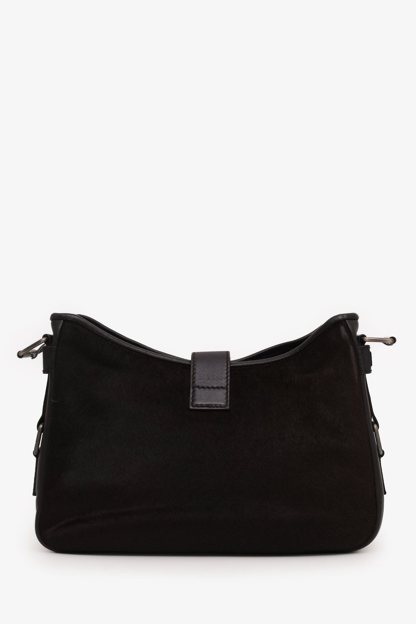 Saint Laurent Black Pony Hair Leather Buckle Shoulder Bag