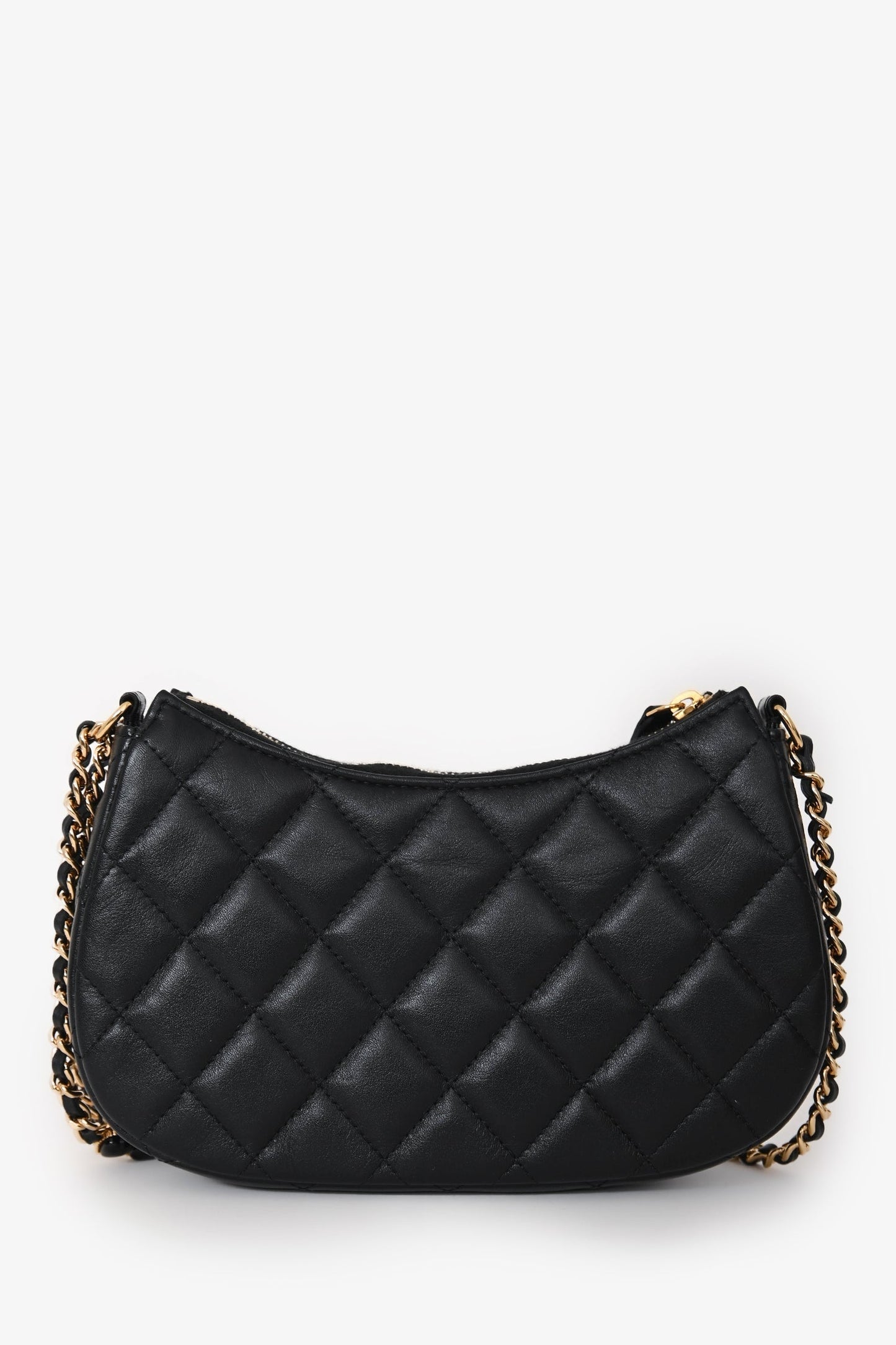 Chanel™ Black Quilted Lambskin Mini Hobo Shoulder Bag with Heart Chain GHW
