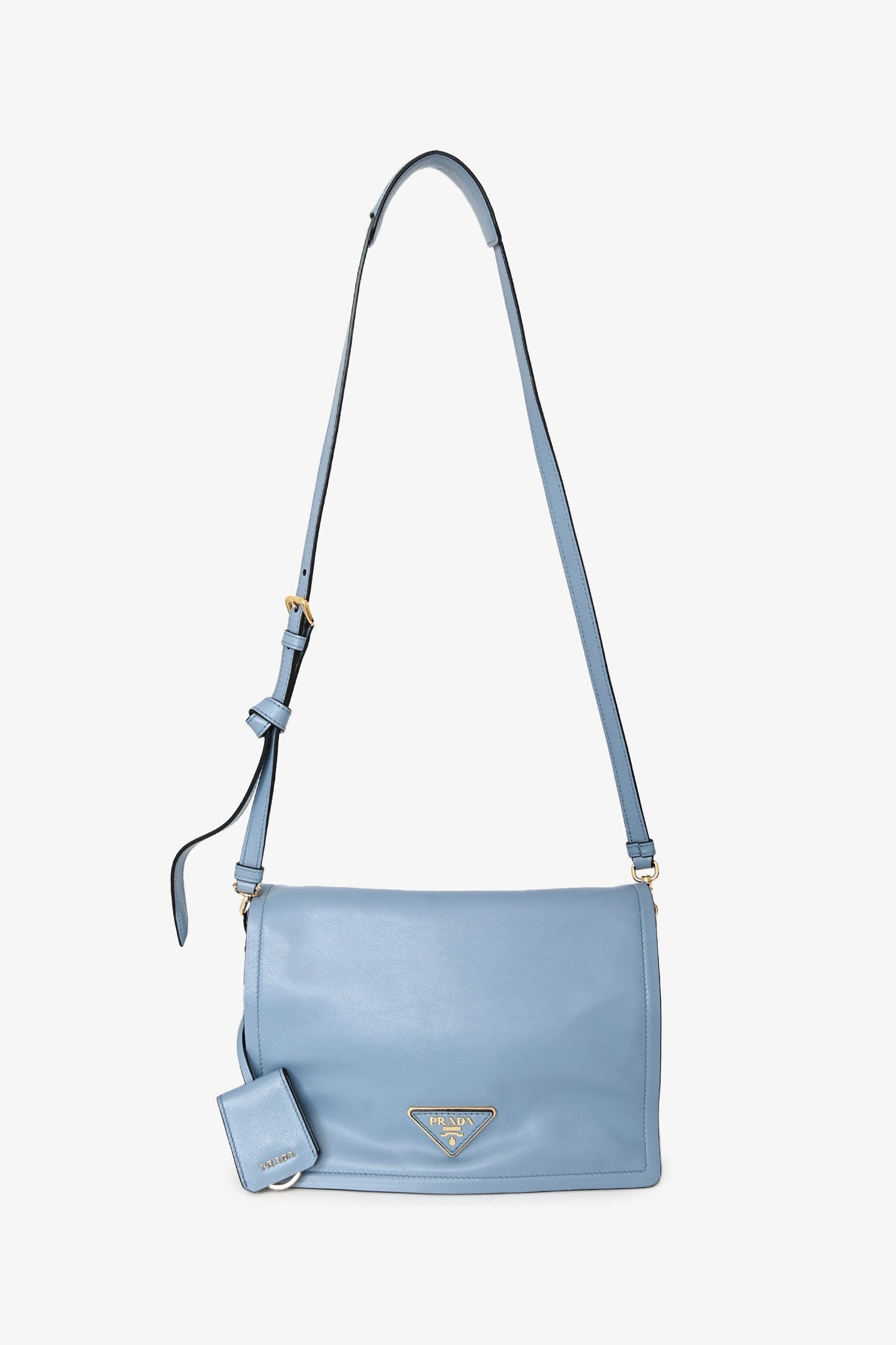 Prada 2019 Blue Glace Calf Flap Messenger Shoulder Bag