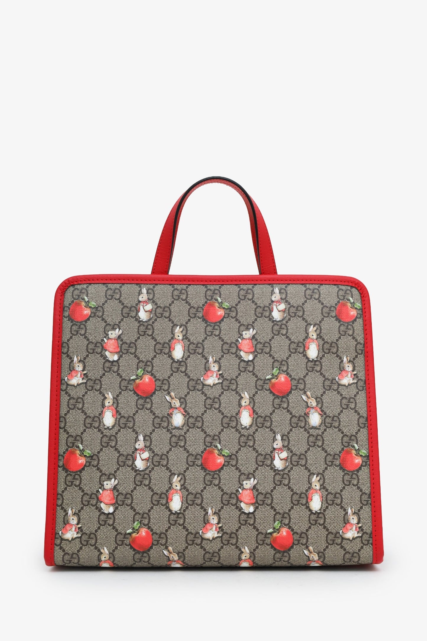 Gucci X Peter Rabbit Red/Beige GG Supreme Monogram Rabbit Apple Children Tote
